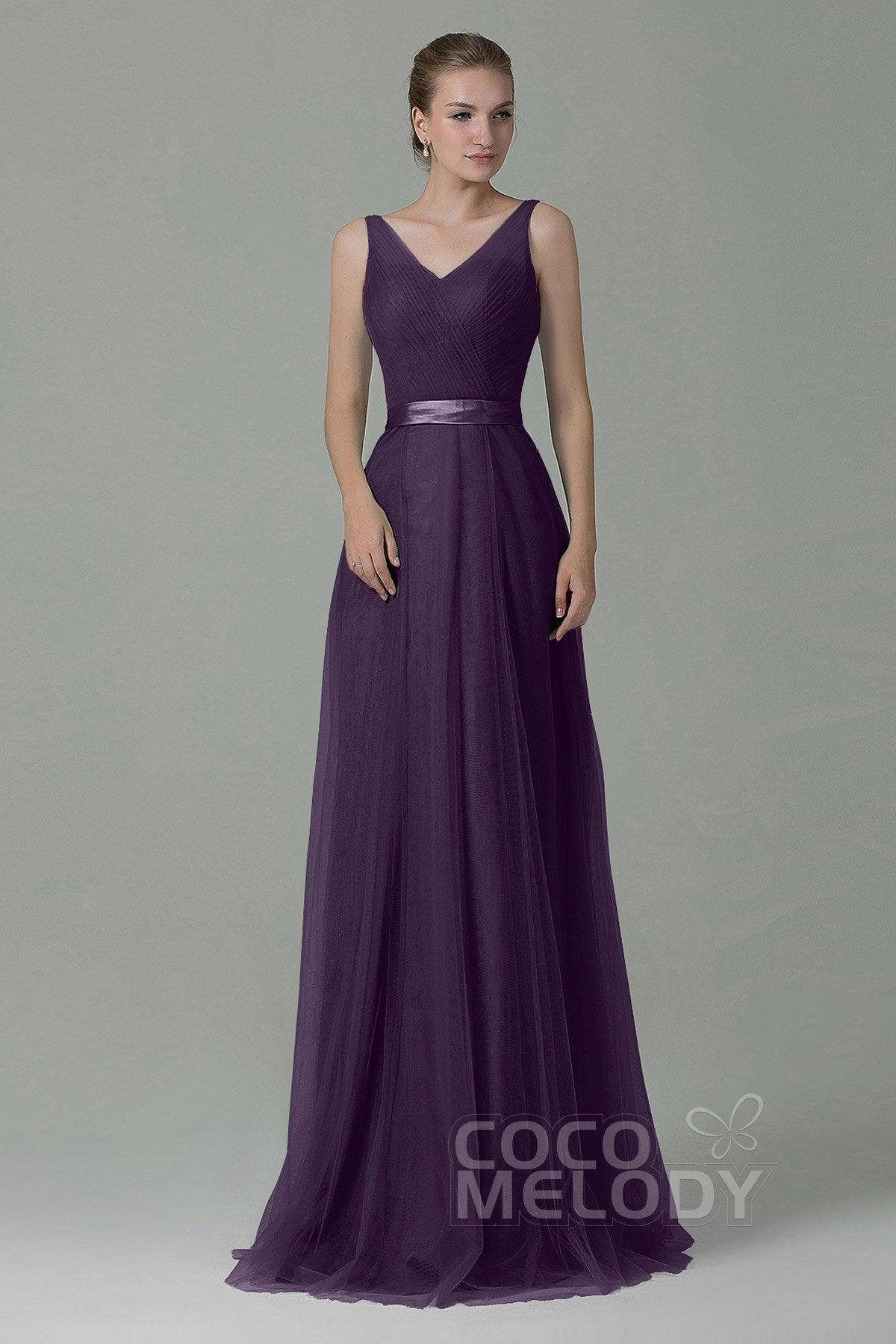 Sheath-Column Floor Length Tulle Bridesmaid Dress COZF1500F - COCOMELODY