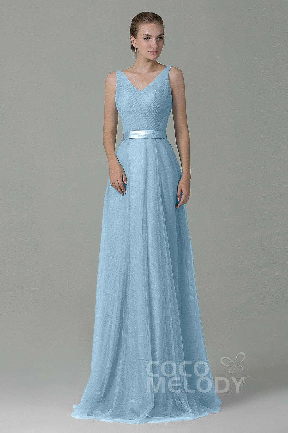 Sheath-Column Floor Length Tulle Bridesmaid Dress COZF1500F - COCOMELODY
