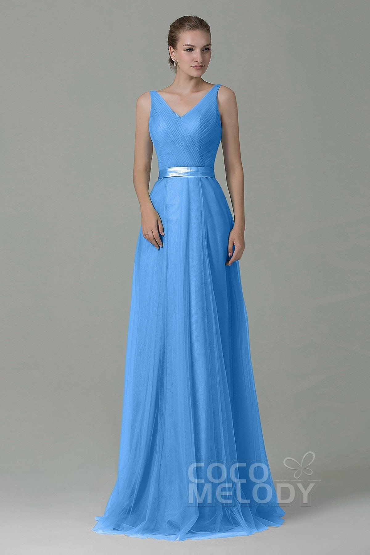 Sheath-Column Floor Length Tulle Bridesmaid Dress COZF1500F - COCOMELODY