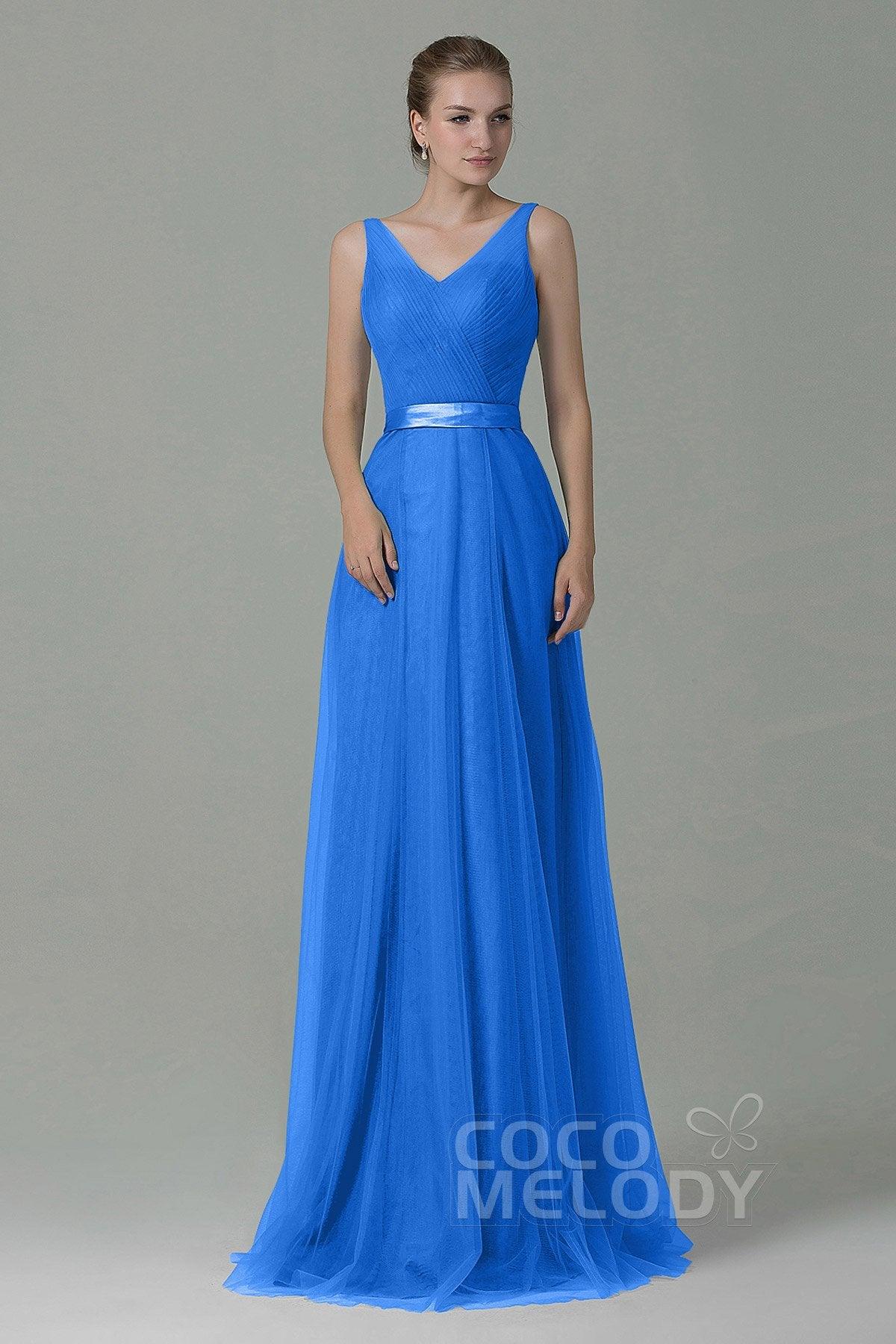 Sheath-Column Floor Length Tulle Bridesmaid Dress COZF1500F - COCOMELODY