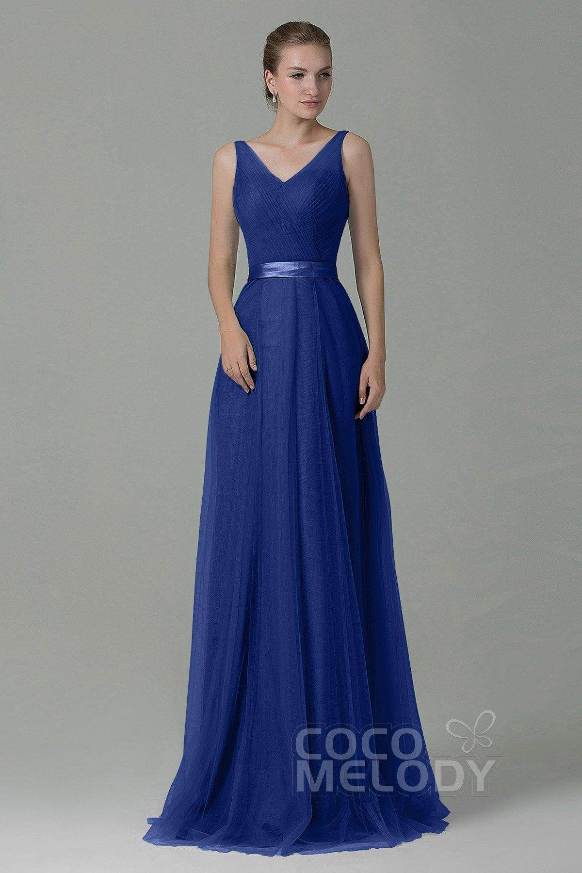 Sheath-Column Floor Length Tulle Bridesmaid Dress COZF1500F - COCOMELODY