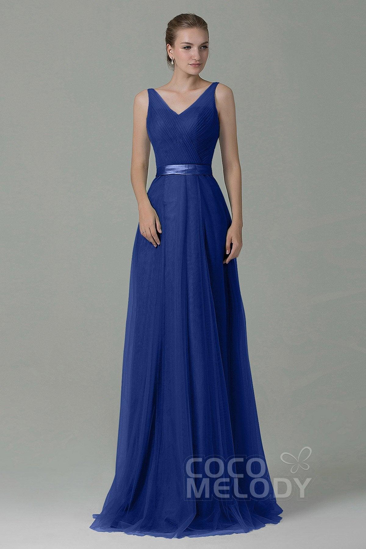Sheath-Column Floor Length Tulle Bridesmaid Dress COZF1500F - COCOMELODY