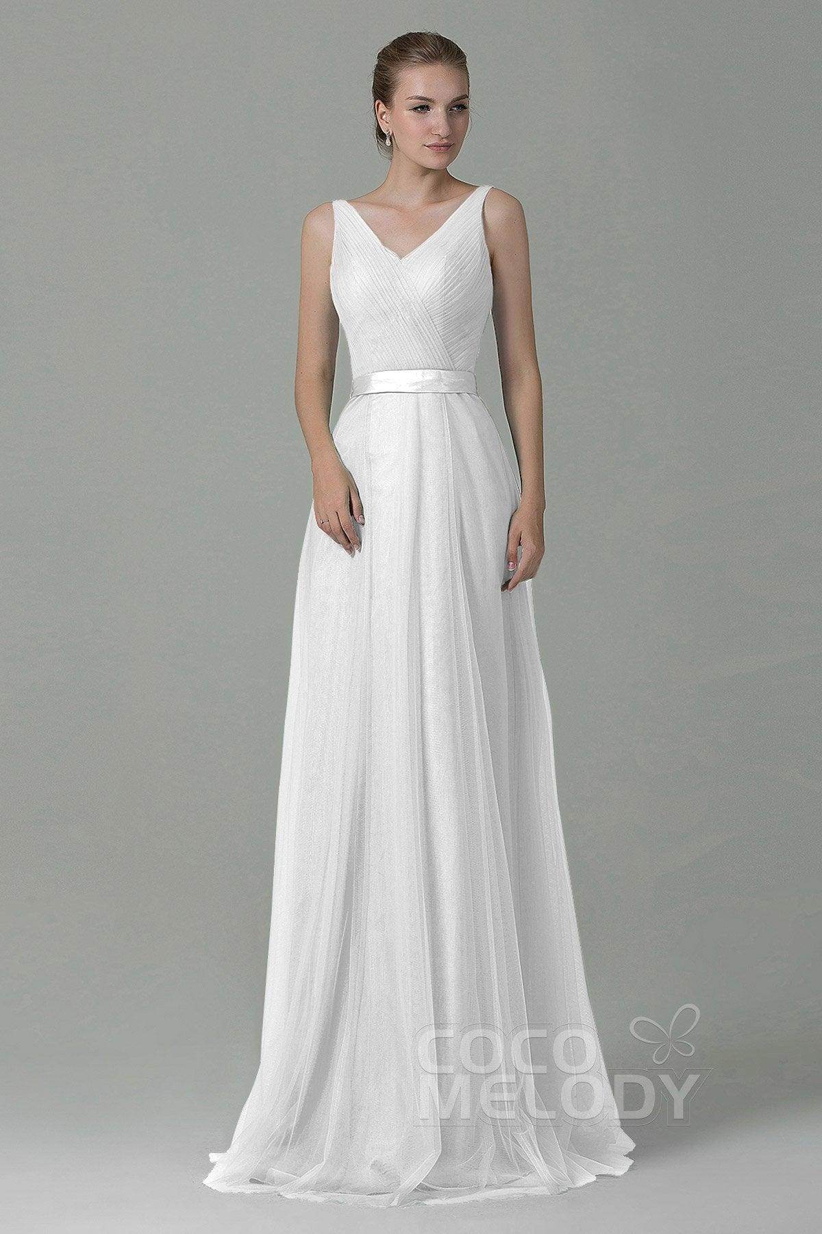 Sheath-Column Floor Length Tulle Bridesmaid Dress COZF1500F - COCOMELODY