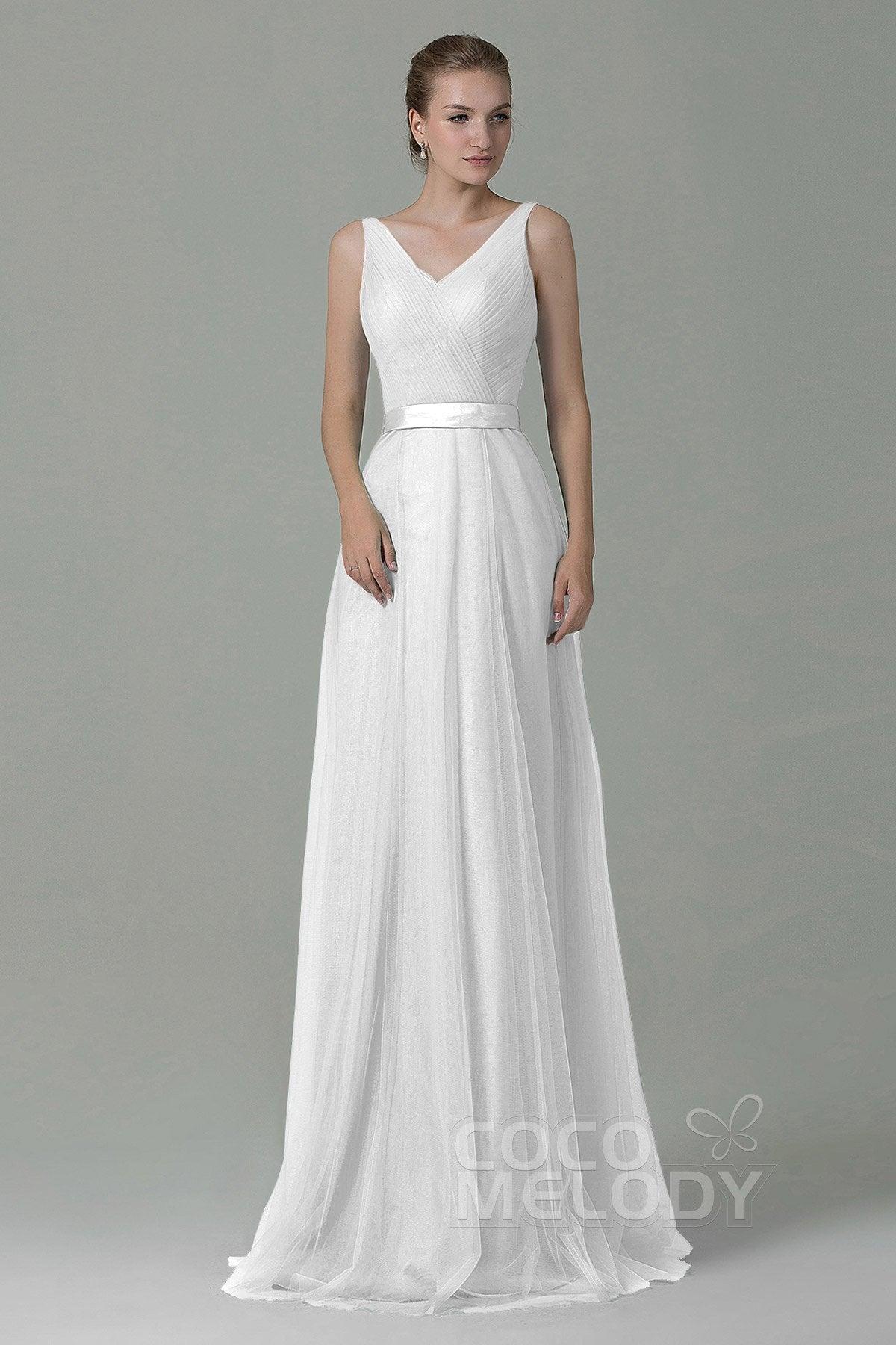Sheath-Column Floor Length Tulle Bridesmaid Dress COZF1500F - COCOMELODY