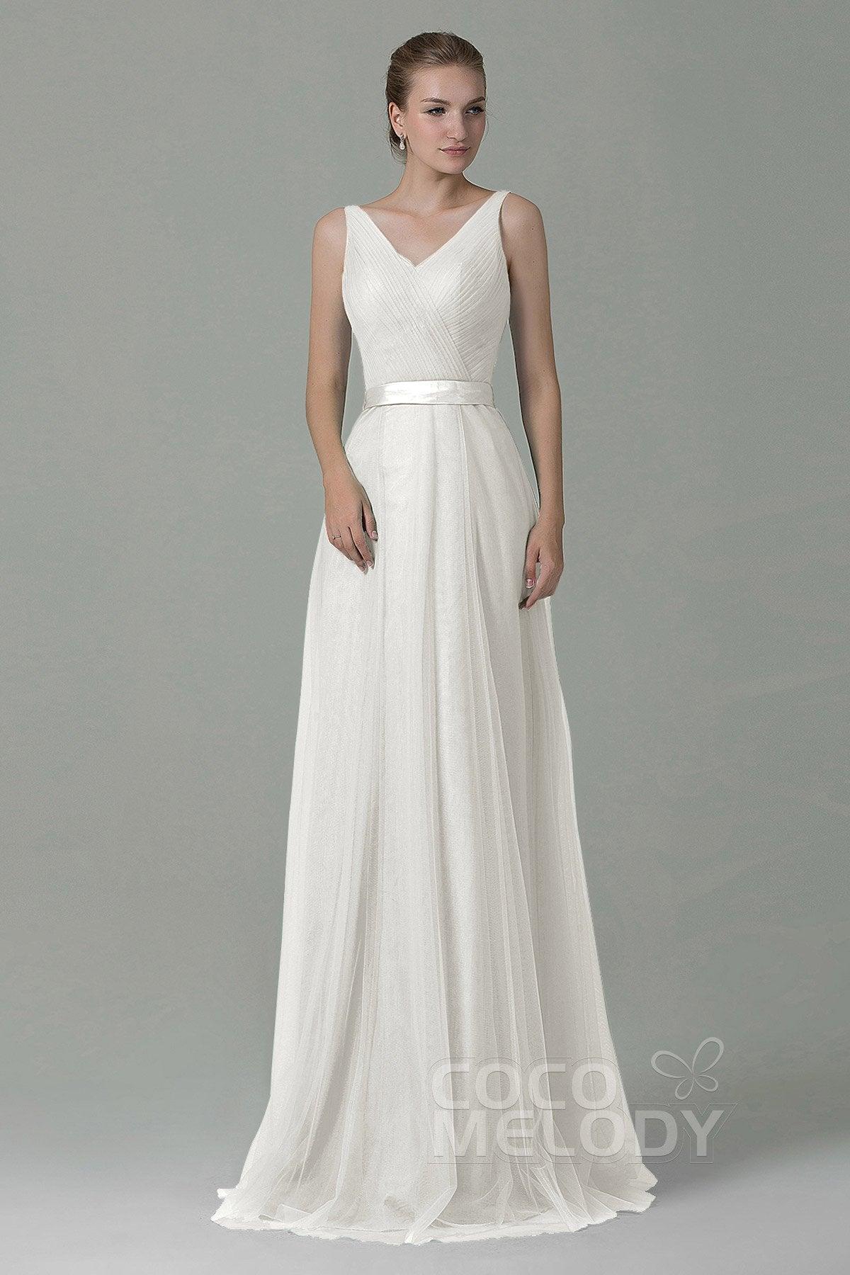 Sheath-Column Floor Length Tulle Bridesmaid Dress COZF1500F - COCOMELODY