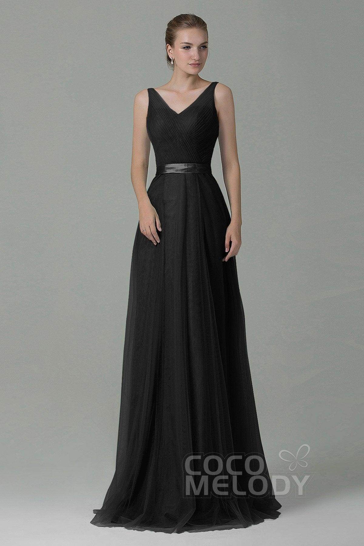 Sheath-Column Floor Length Tulle Bridesmaid Dress COZF1500F - COCOMELODY