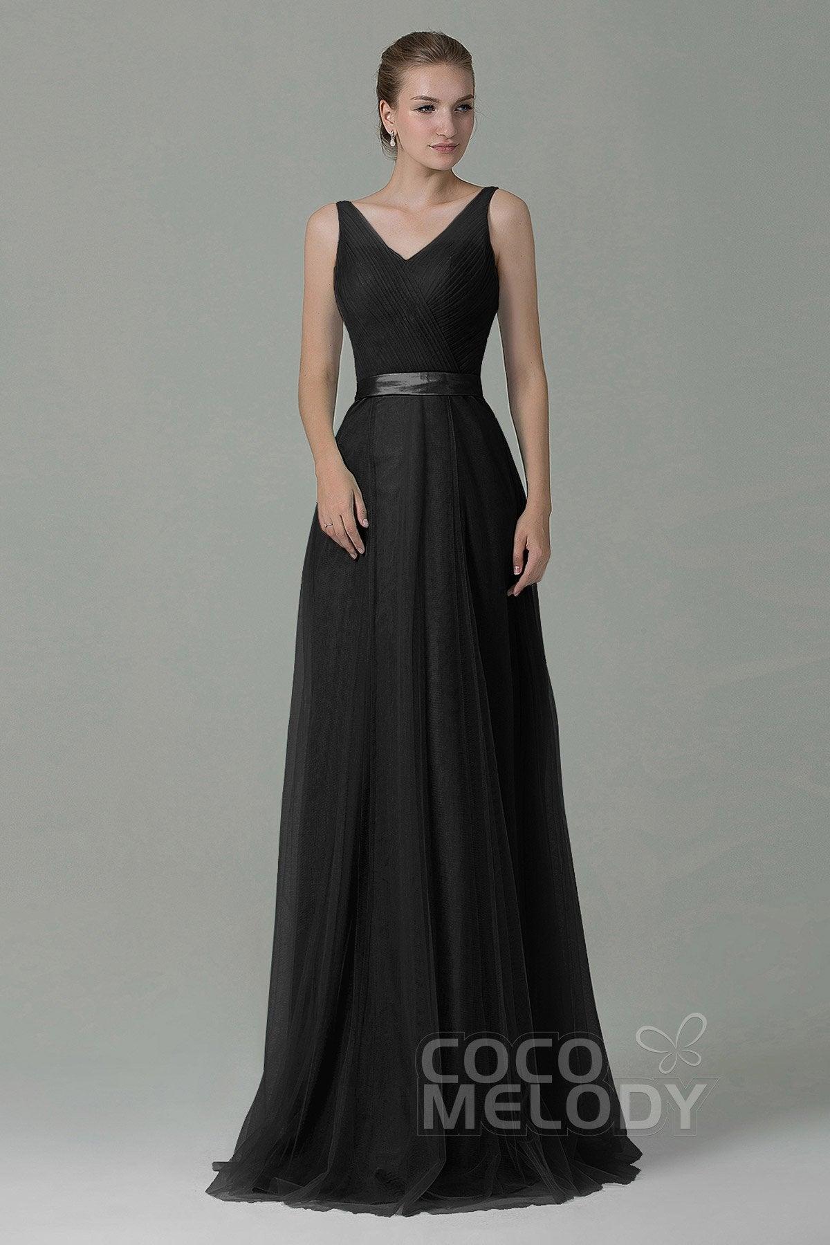 Sheath-Column Floor Length Tulle Bridesmaid Dress COZF1500F - COCOMELODY