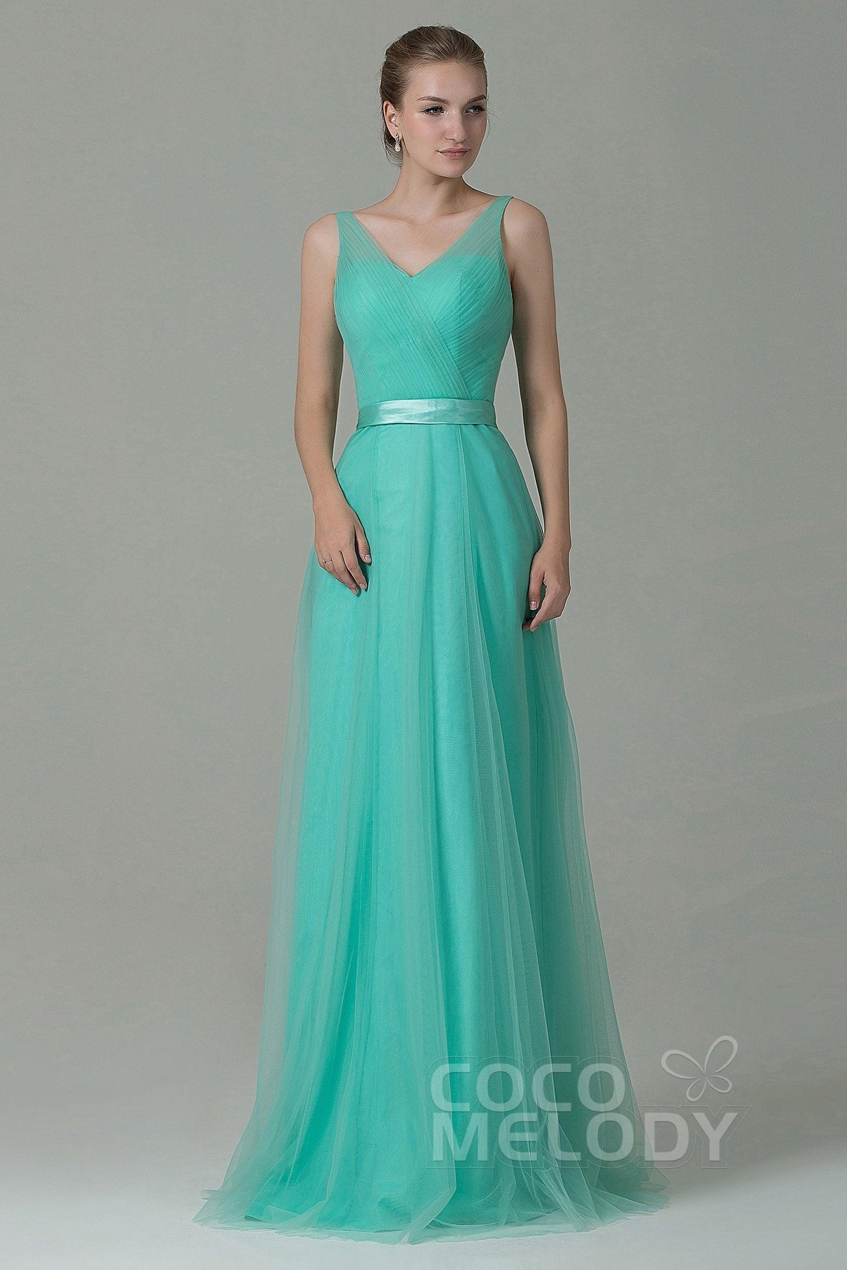 Sheath-Column Floor Length Tulle Bridesmaid Dress COZF1500F - COCOMELODY