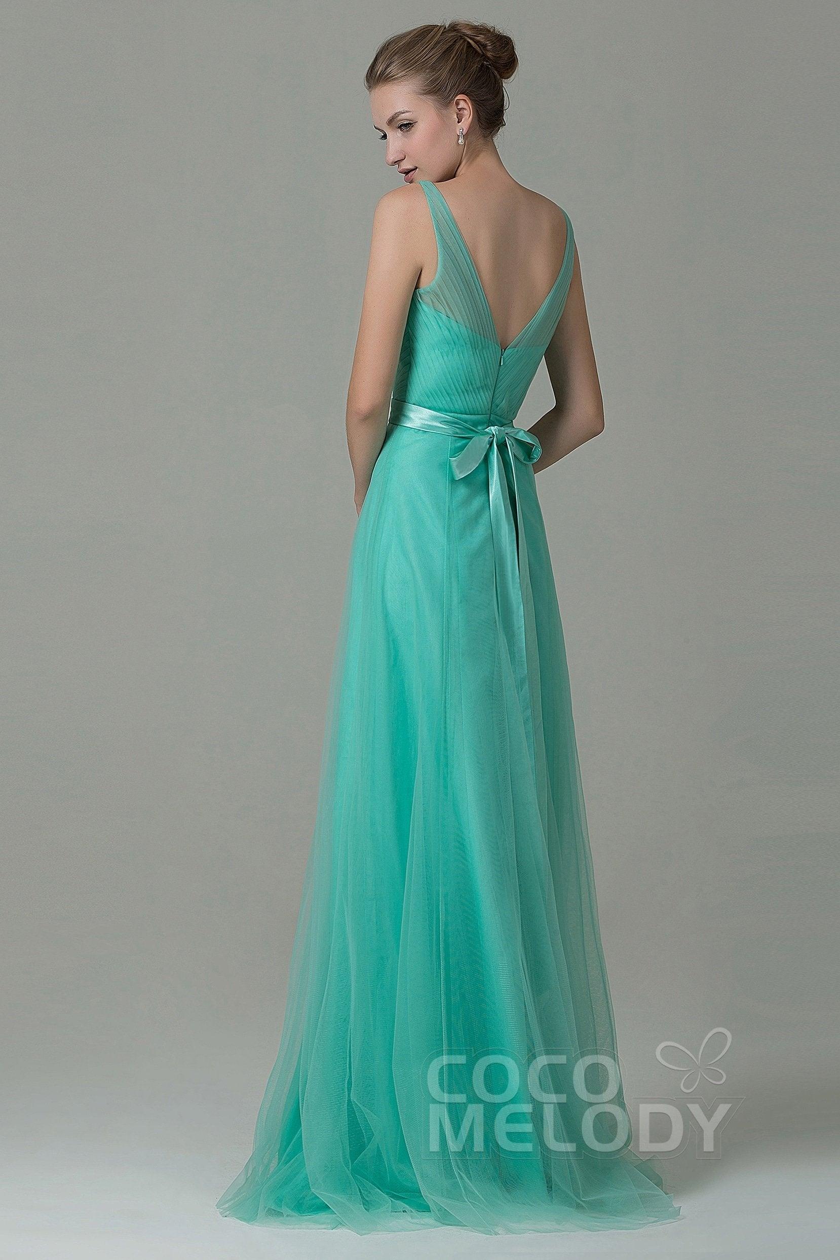 Sheath-Column Floor Length Tulle Bridesmaid Dress COZF1500F - COCOMELODY