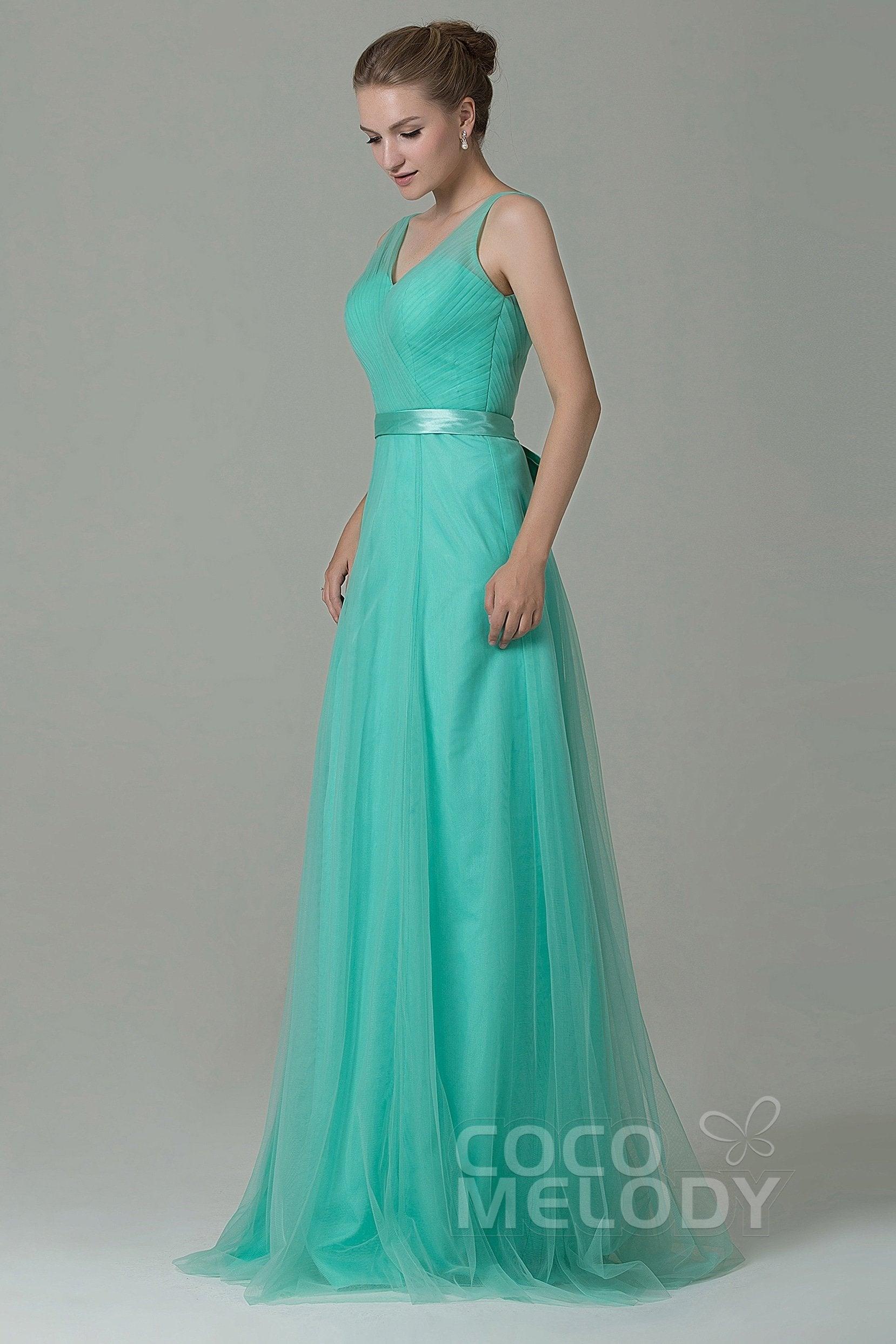 Sheath-Column Floor Length Tulle Bridesmaid Dress COZF1500F - COCOMELODY