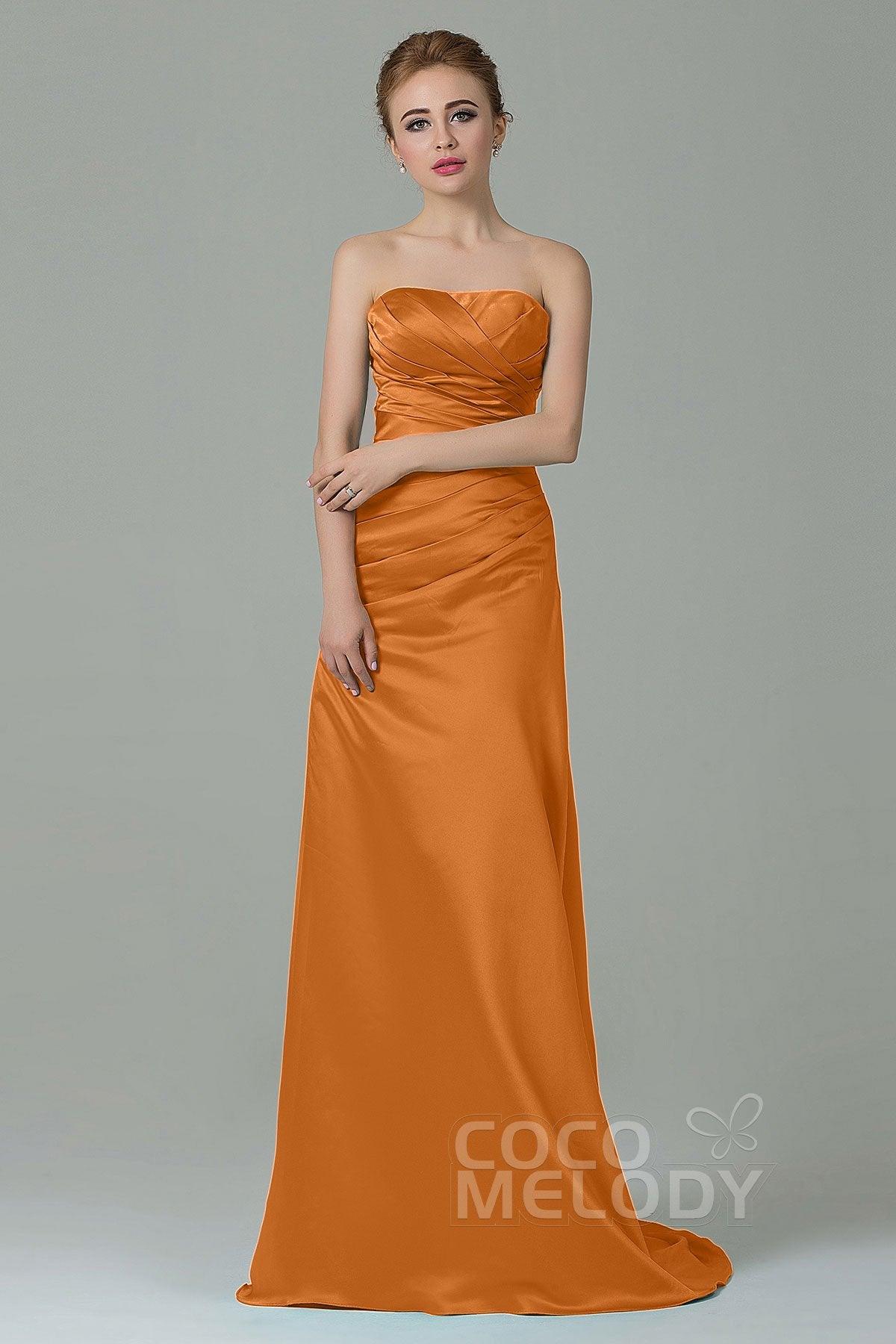 Sheath-Column Sweep Train Satin Bridesmaid Dress COZF15010 - COCOMELODY