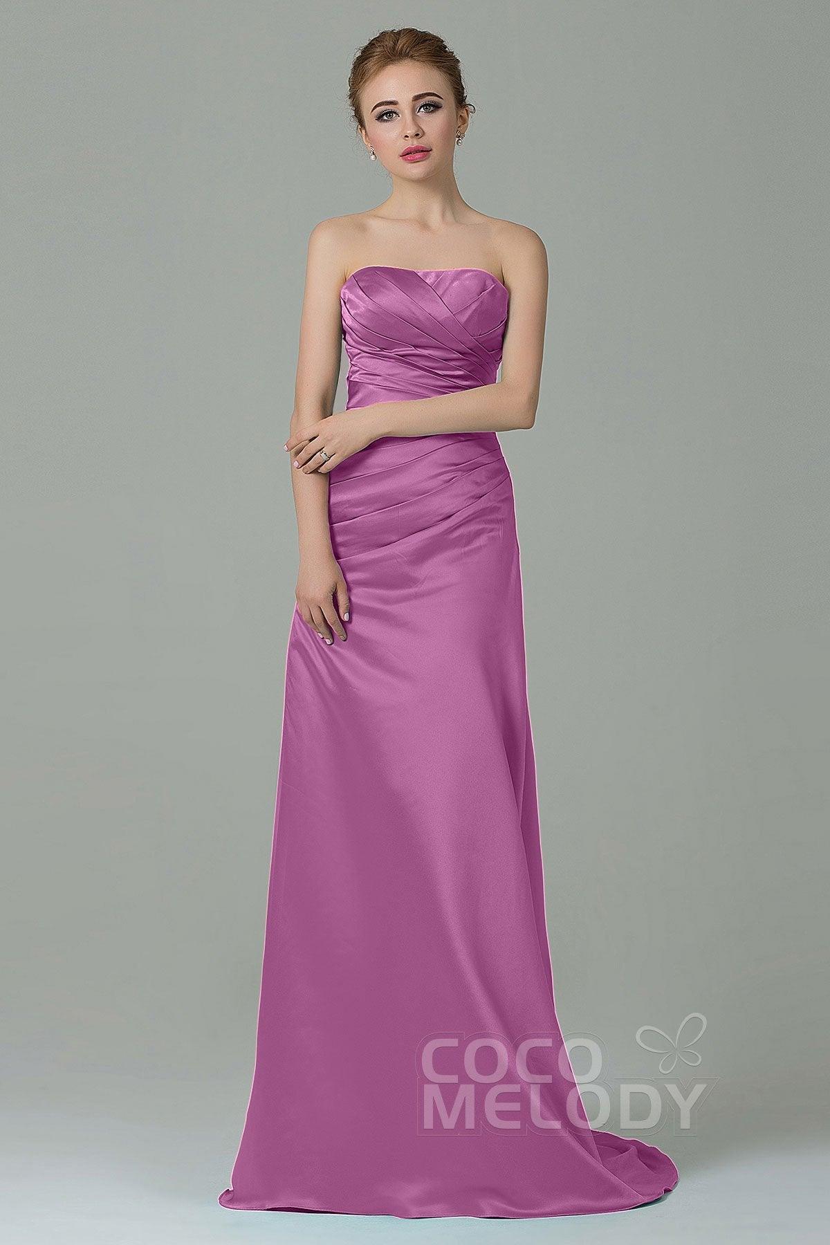 Sheath-Column Sweep Train Satin Bridesmaid Dress COZF15010 - COCOMELODY