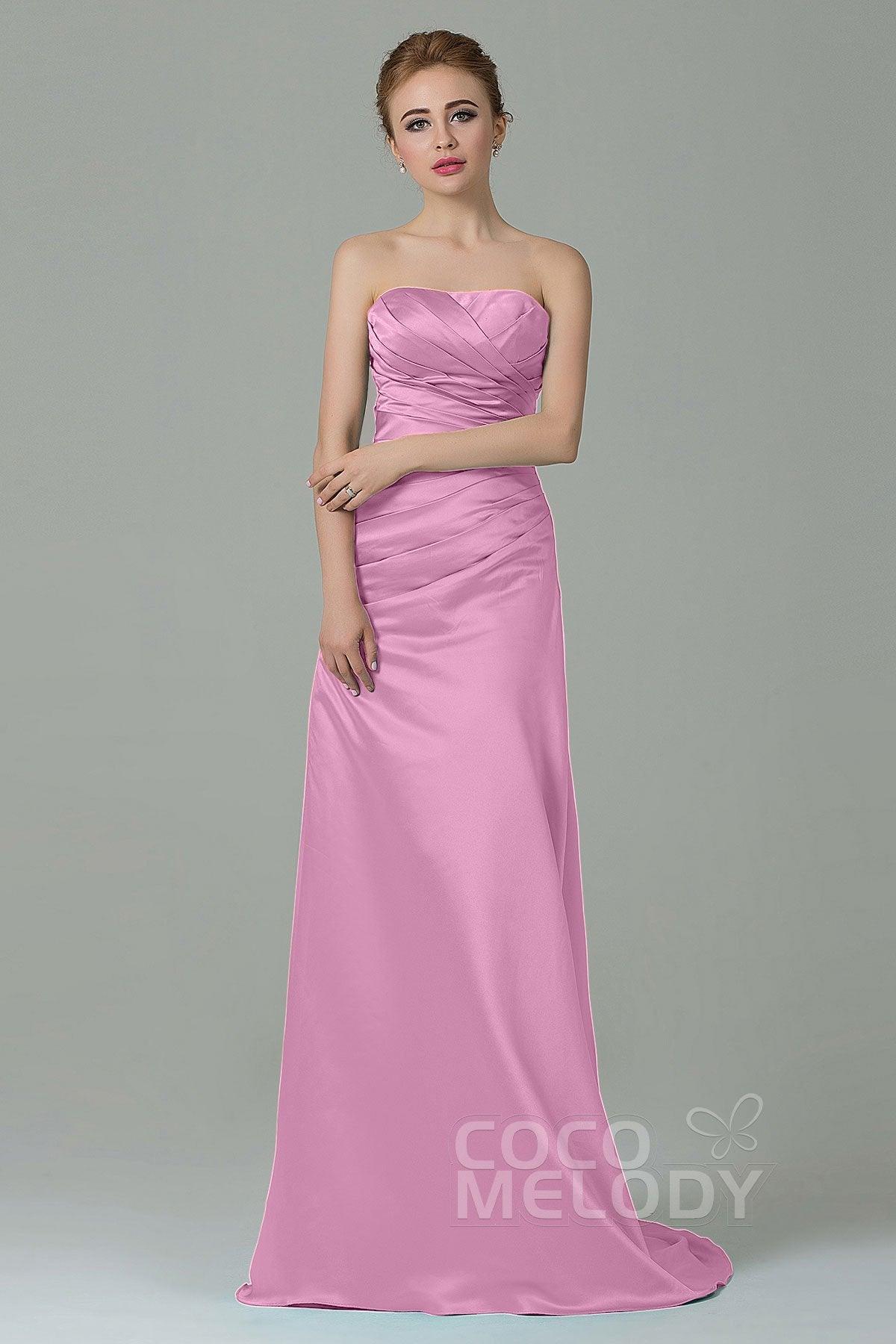 Sheath-Column Sweep Train Satin Bridesmaid Dress COZF15010 - COCOMELODY