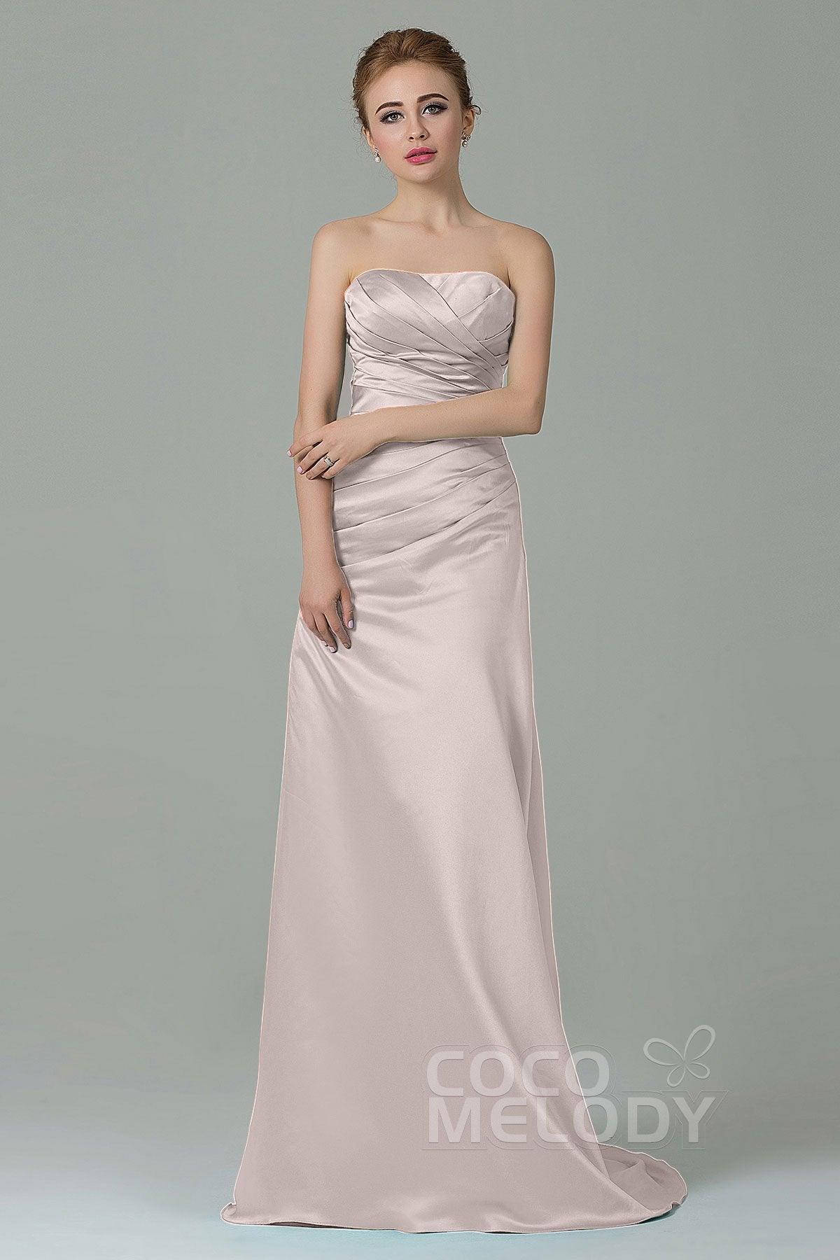 Sheath-Column Sweep Train Satin Bridesmaid Dress COZF15010 - COCOMELODY