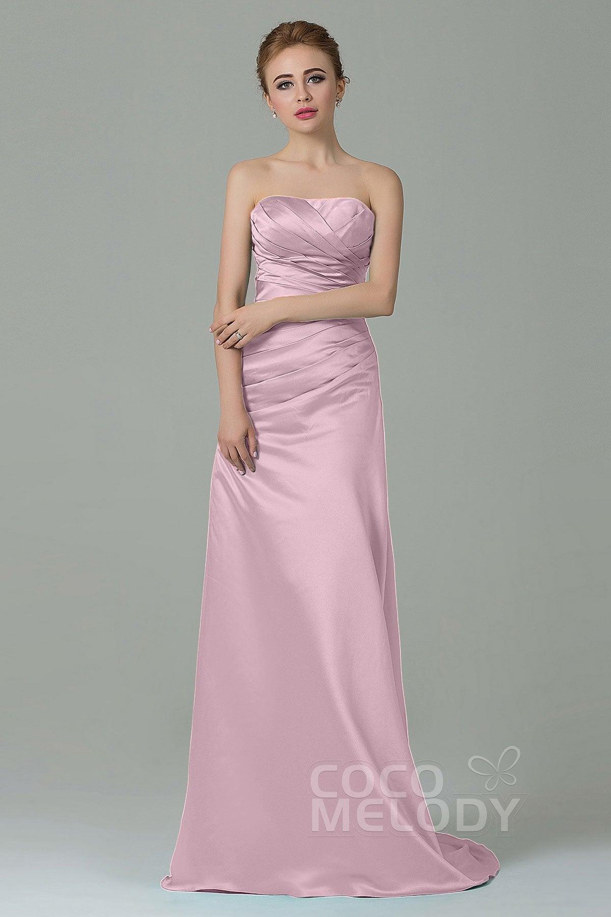 Sheath-Column Sweep Train Satin Bridesmaid Dress COZF15010 - COCOMELODY