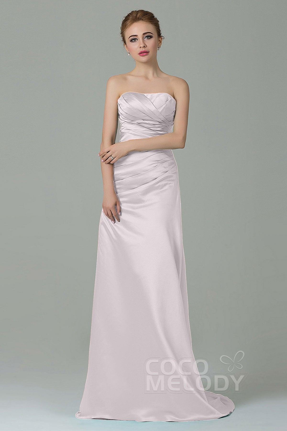Sheath-Column Sweep Train Satin Bridesmaid Dress COZF15010 - COCOMELODY