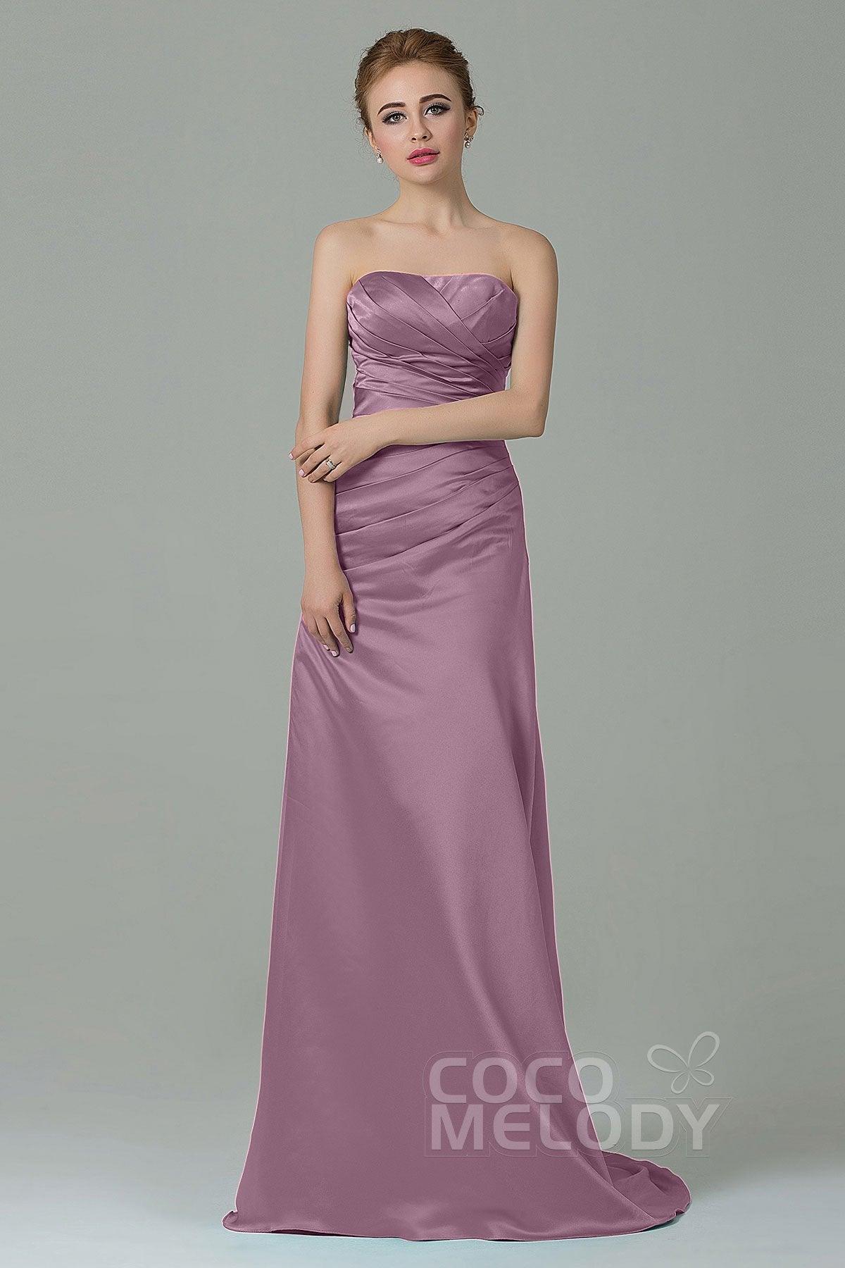 Sheath-Column Sweep Train Satin Bridesmaid Dress COZF15010 - COCOMELODY