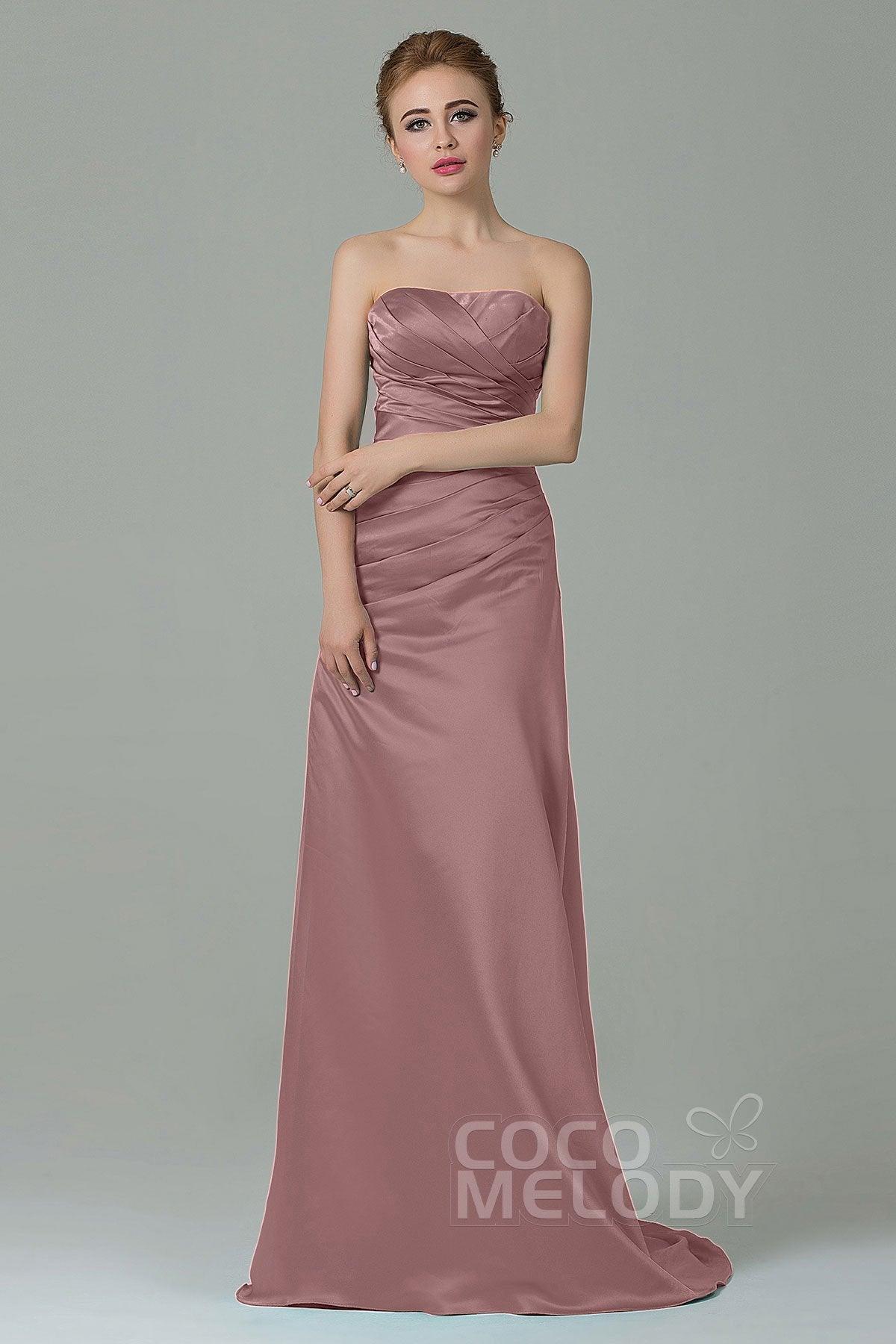 Sheath-Column Sweep Train Satin Bridesmaid Dress COZF15010 - COCOMELODY
