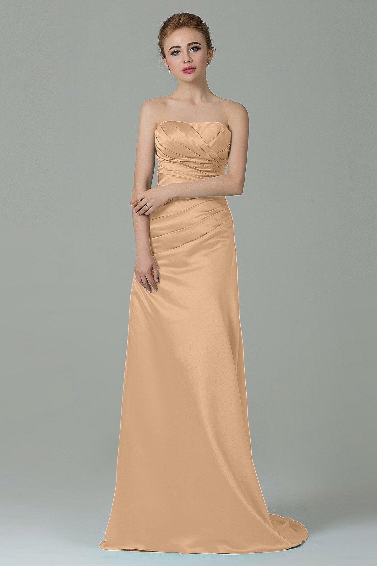Sheath-Column Sweep Train Satin Bridesmaid Dress COZF15010 - COCOMELODY