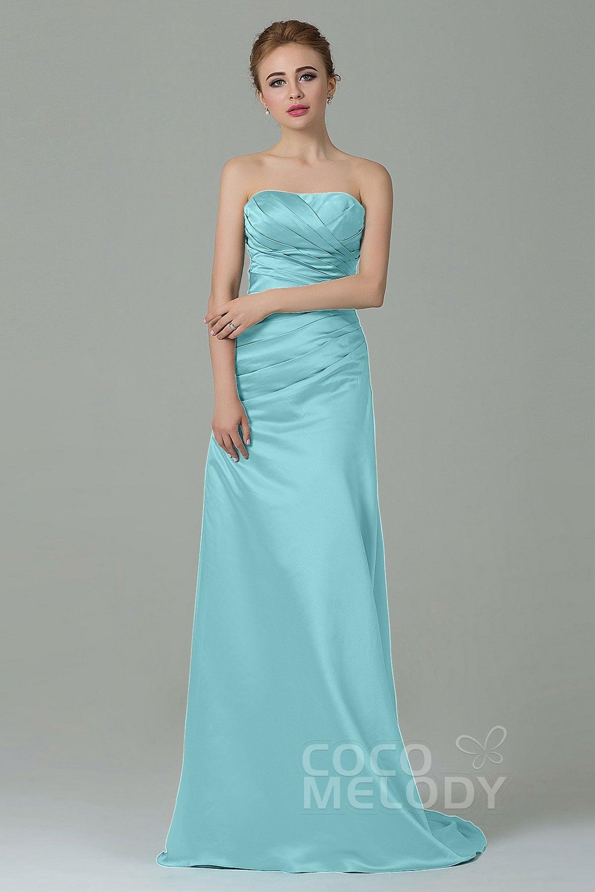 Sheath-Column Sweep Train Satin Bridesmaid Dress COZF15010 - COCOMELODY