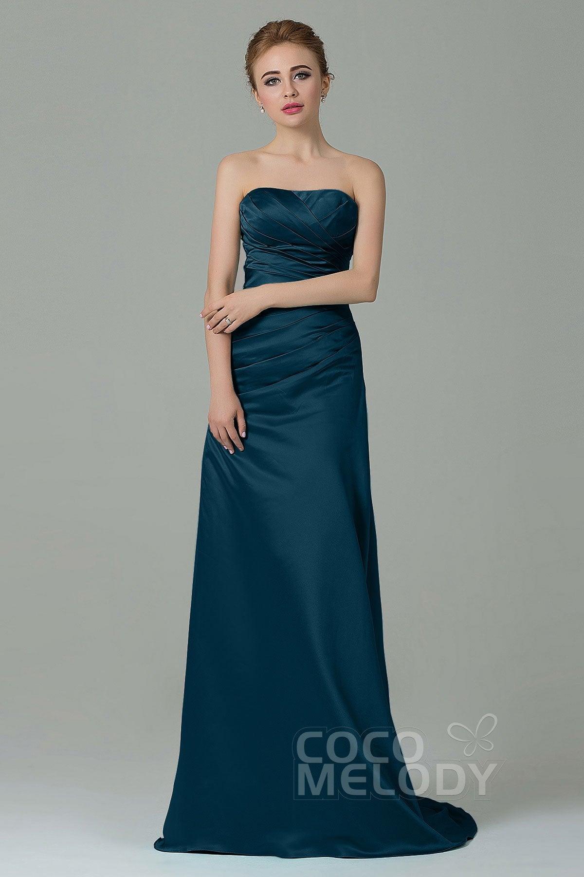 Sheath-Column Sweep Train Satin Bridesmaid Dress COZF15010 - COCOMELODY