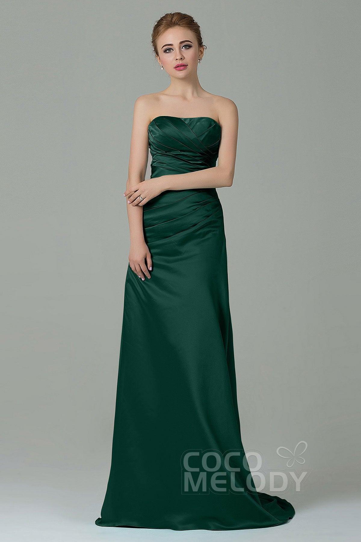 Sheath-Column Sweep Train Satin Bridesmaid Dress COZF15010 - COCOMELODY