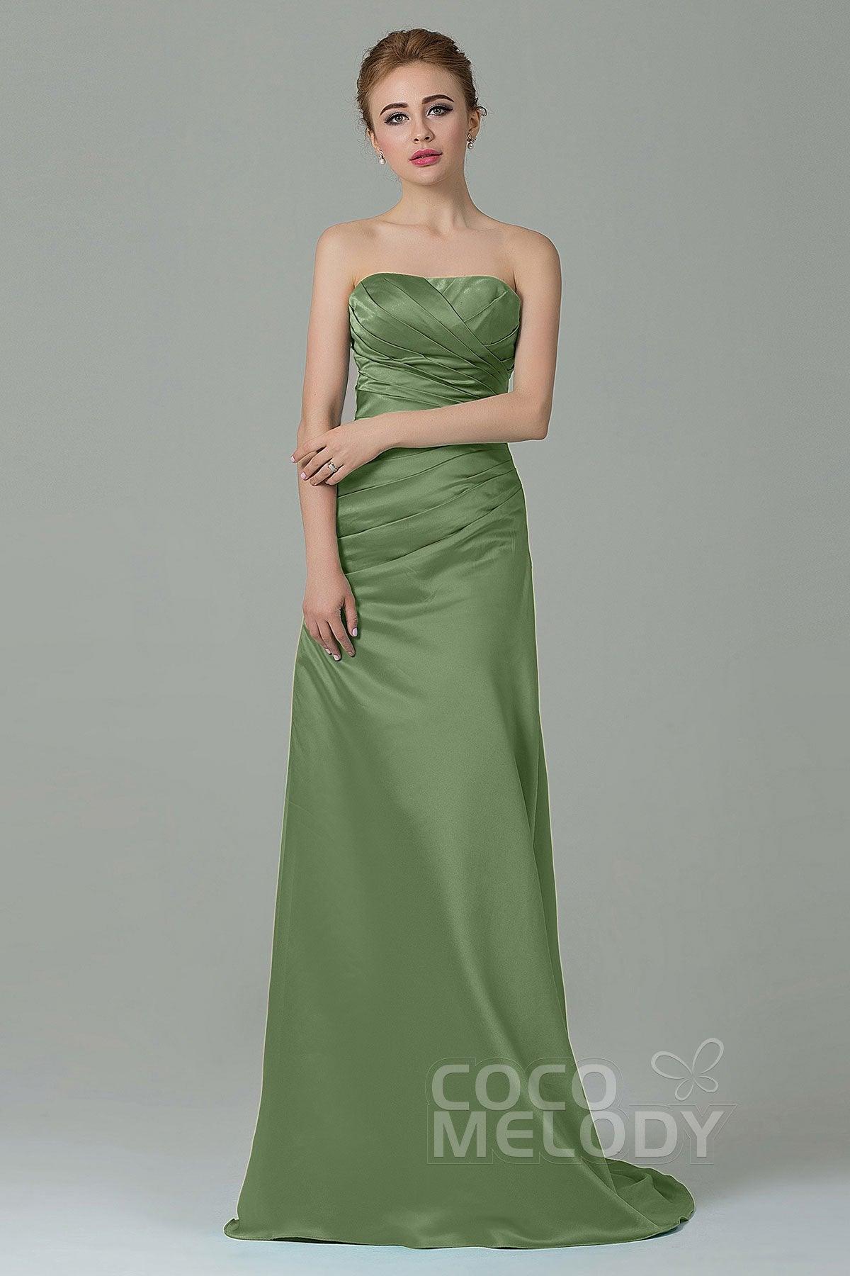 Sheath-Column Sweep Train Satin Bridesmaid Dress COZF15010 - COCOMELODY