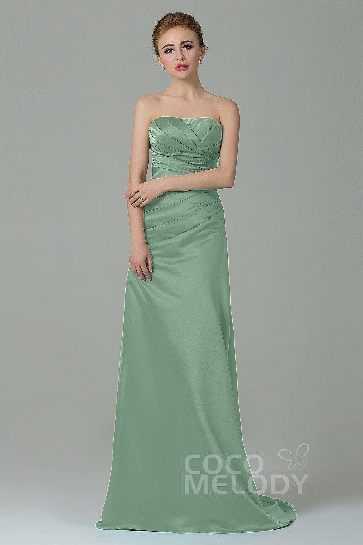 Sheath-Column Sweep Train Satin Bridesmaid Dress COZF15010 - COCOMELODY