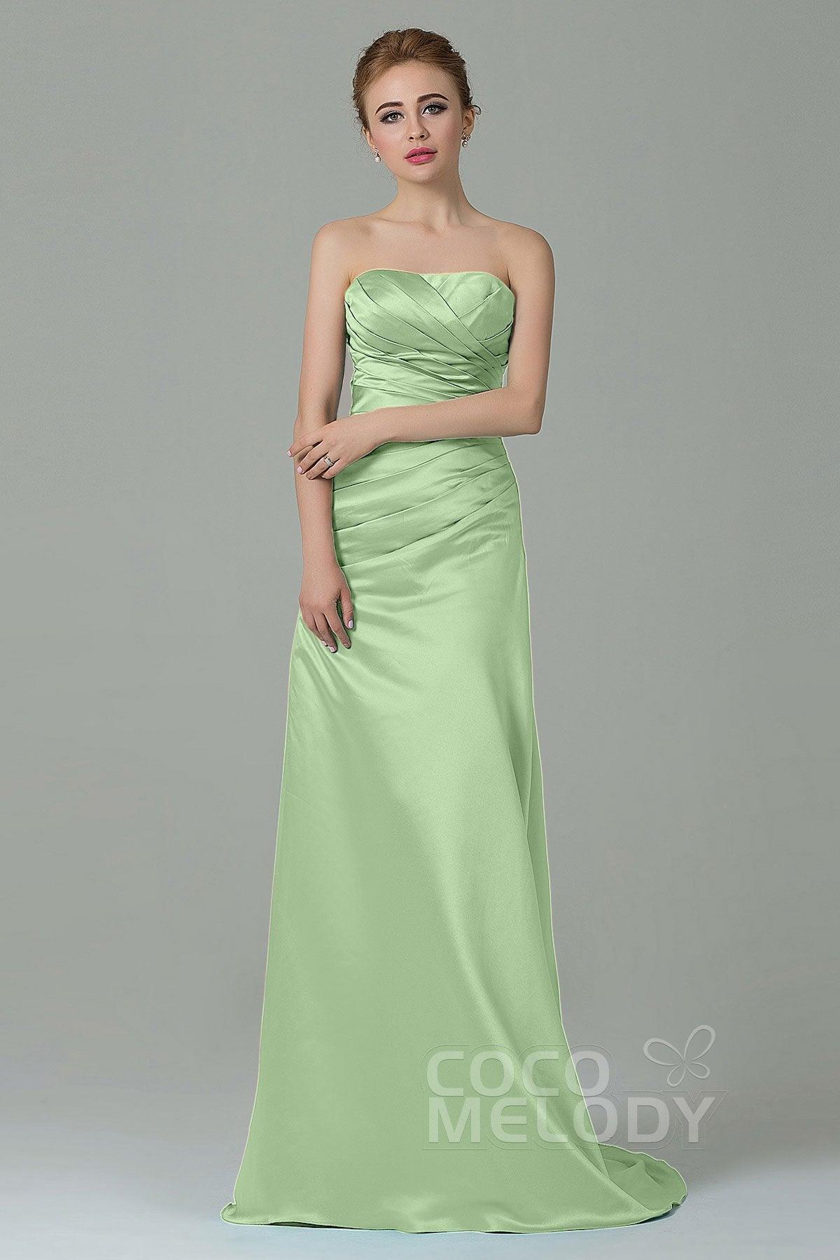 Sheath-Column Sweep Train Satin Bridesmaid Dress COZF15010 - COCOMELODY