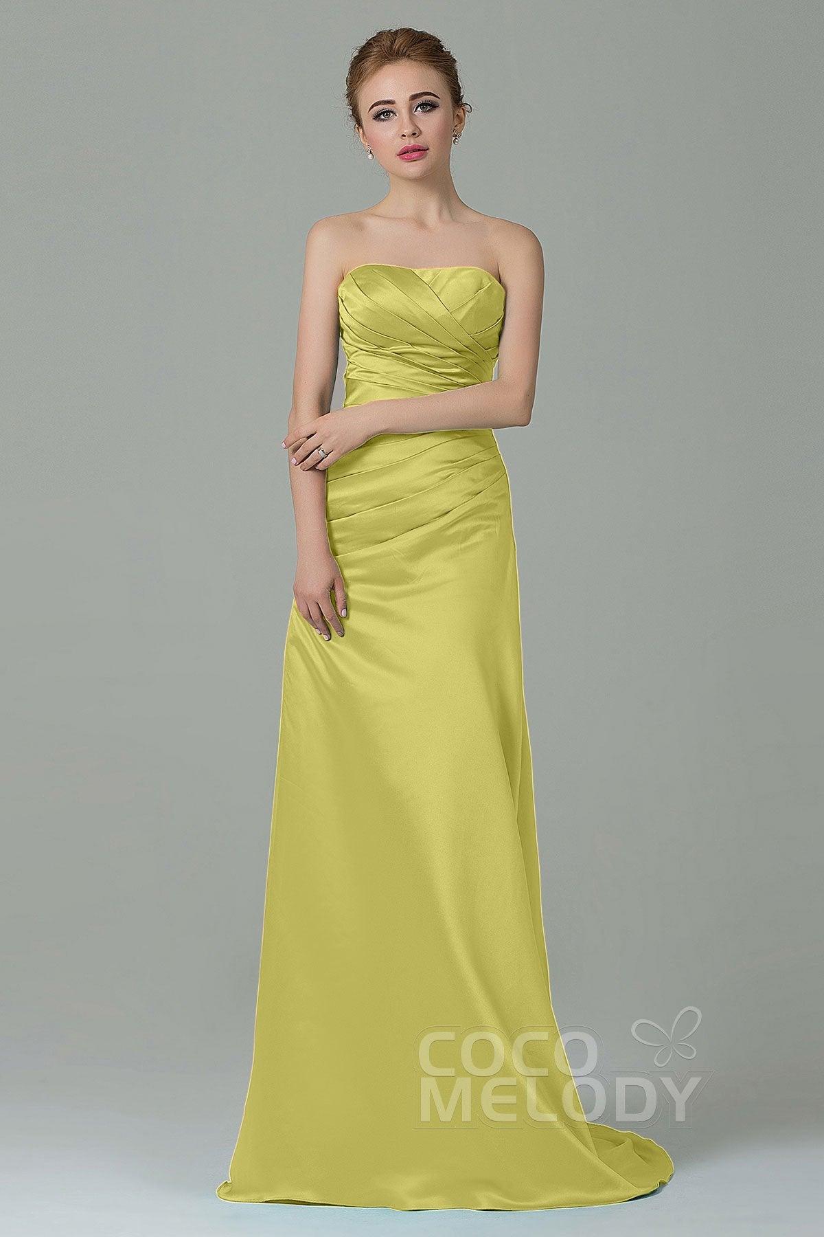 Sheath-Column Sweep Train Satin Bridesmaid Dress COZF15010 - COCOMELODY