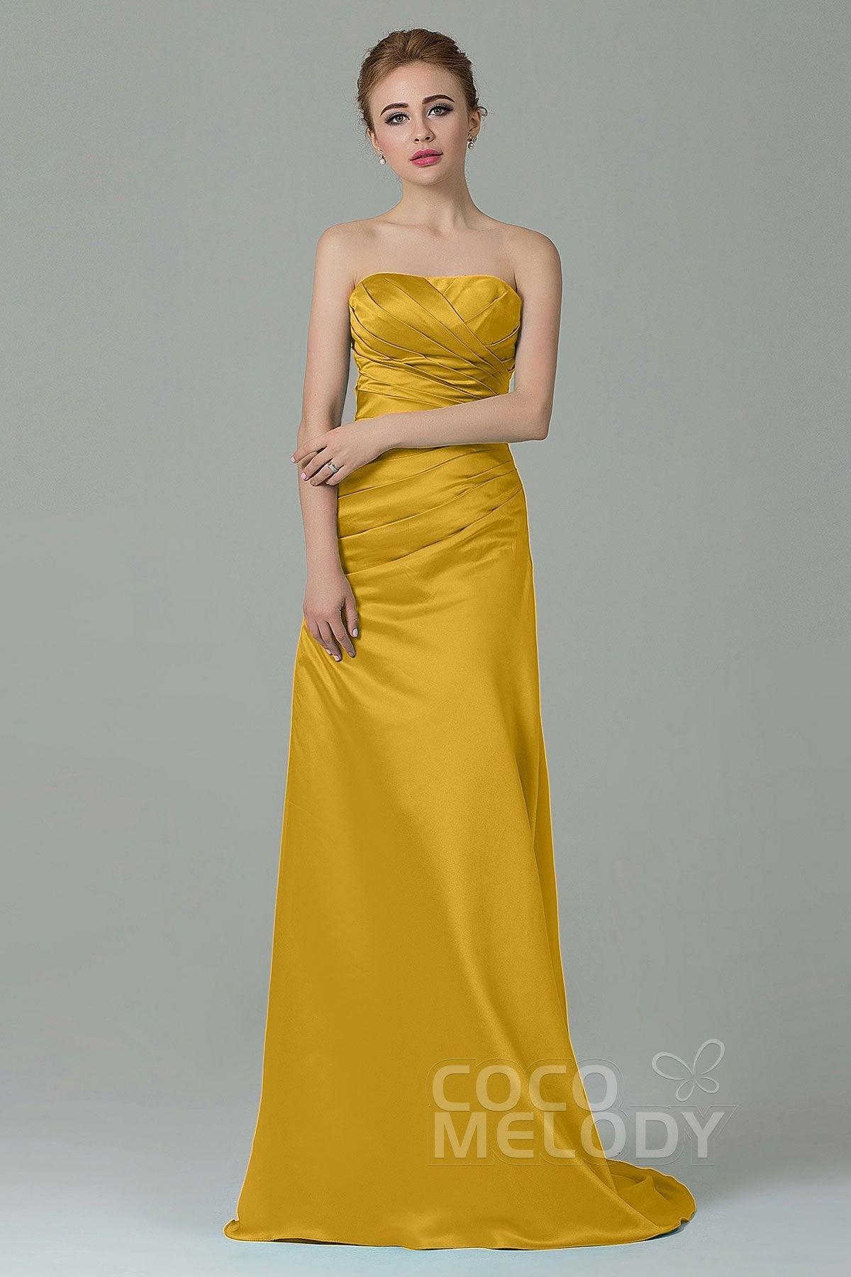 Sheath-Column Sweep Train Satin Bridesmaid Dress COZF15010 - COCOMELODY