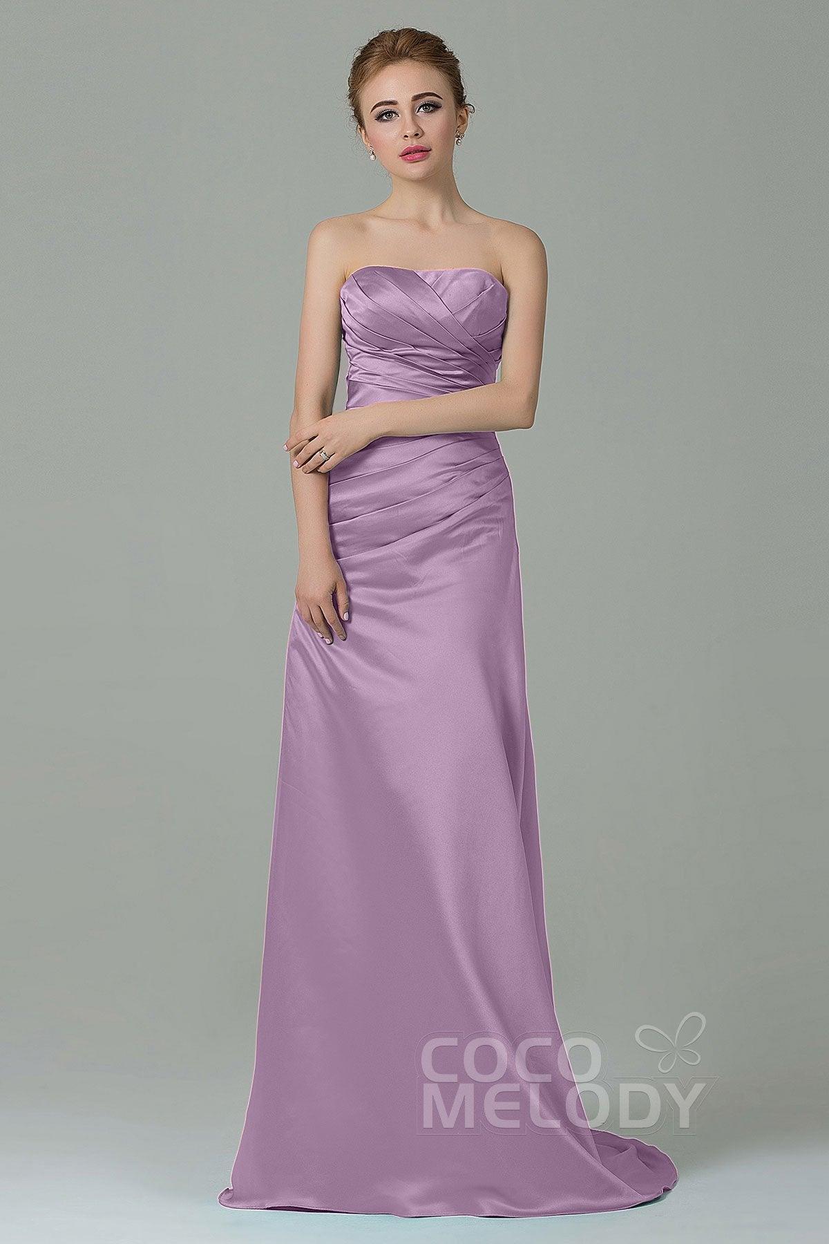 Sheath-Column Sweep Train Satin Bridesmaid Dress COZF15010 - COCOMELODY