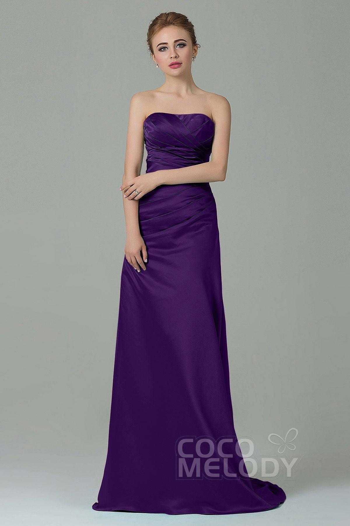Sheath-Column Sweep Train Satin Bridesmaid Dress COZF15010 - COCOMELODY