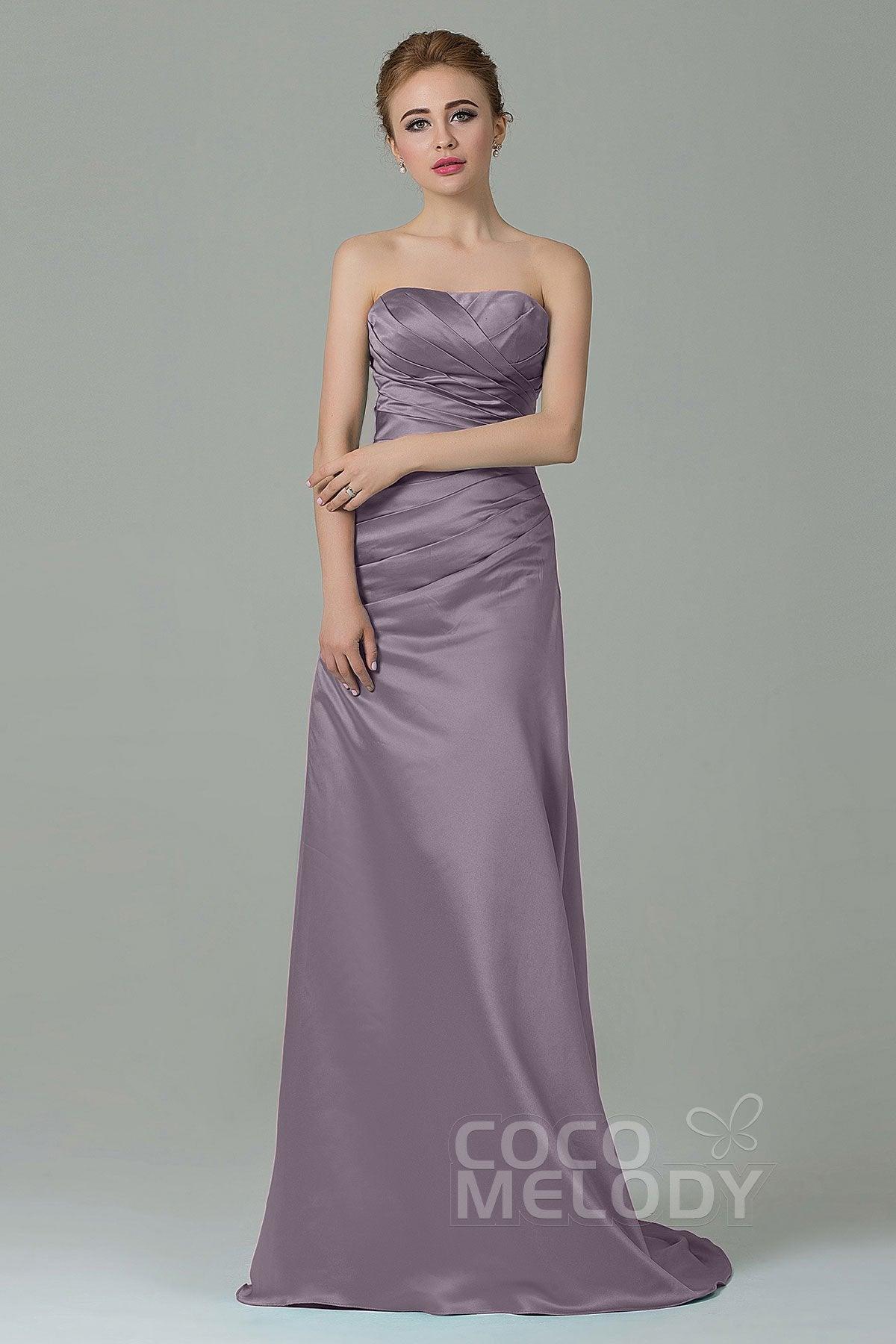 Sheath-Column Sweep Train Satin Bridesmaid Dress COZF15010 - COCOMELODY