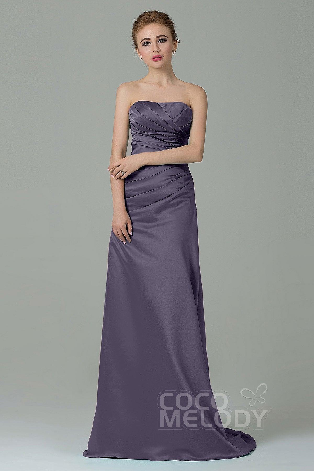 Sheath-Column Sweep Train Satin Bridesmaid Dress COZF15010 - COCOMELODY
