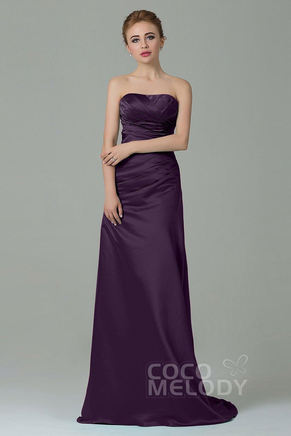 Sheath-Column Sweep Train Satin Bridesmaid Dress COZF15010 - COCOMELODY