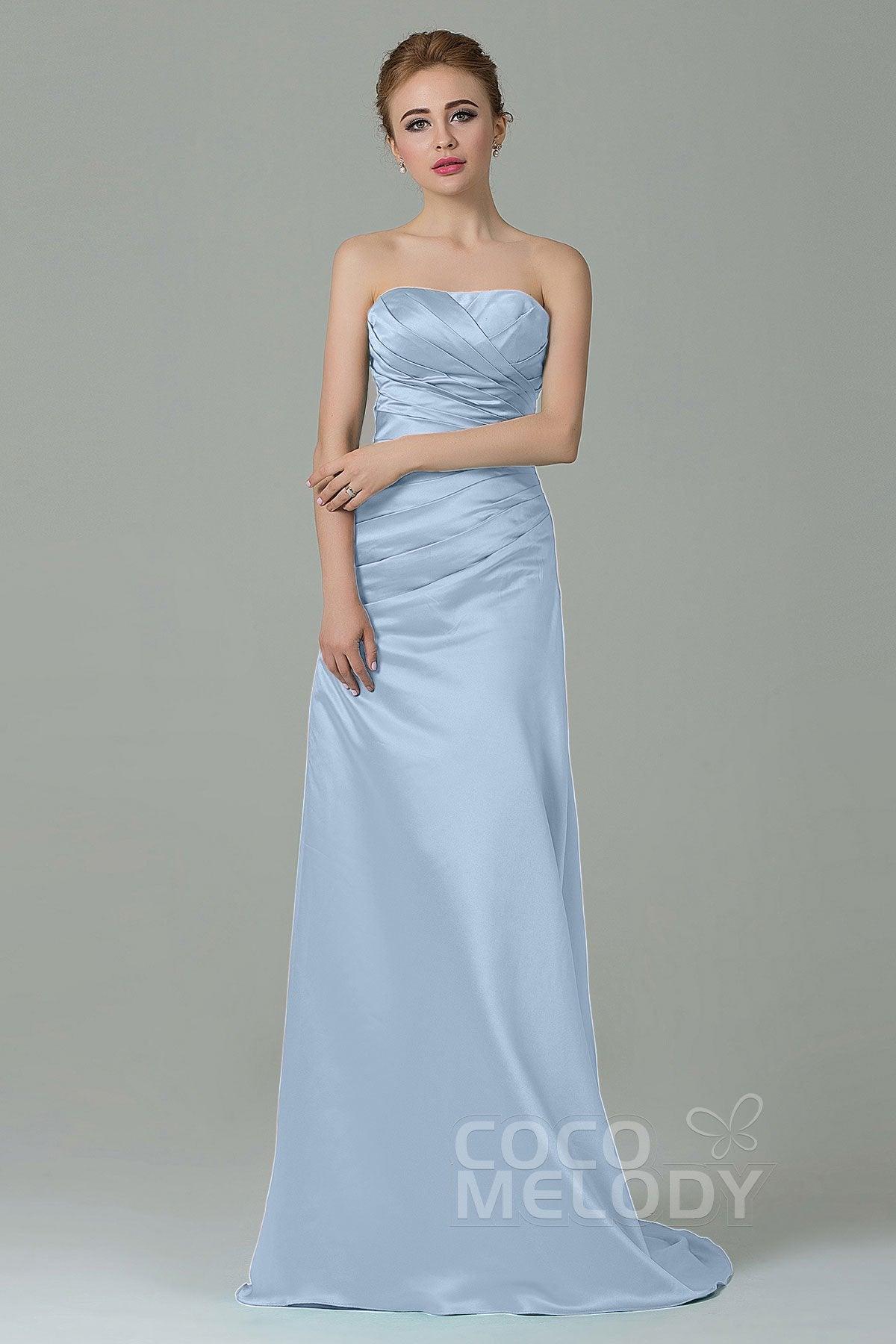 Sheath-Column Sweep Train Satin Bridesmaid Dress COZF15010 - COCOMELODY