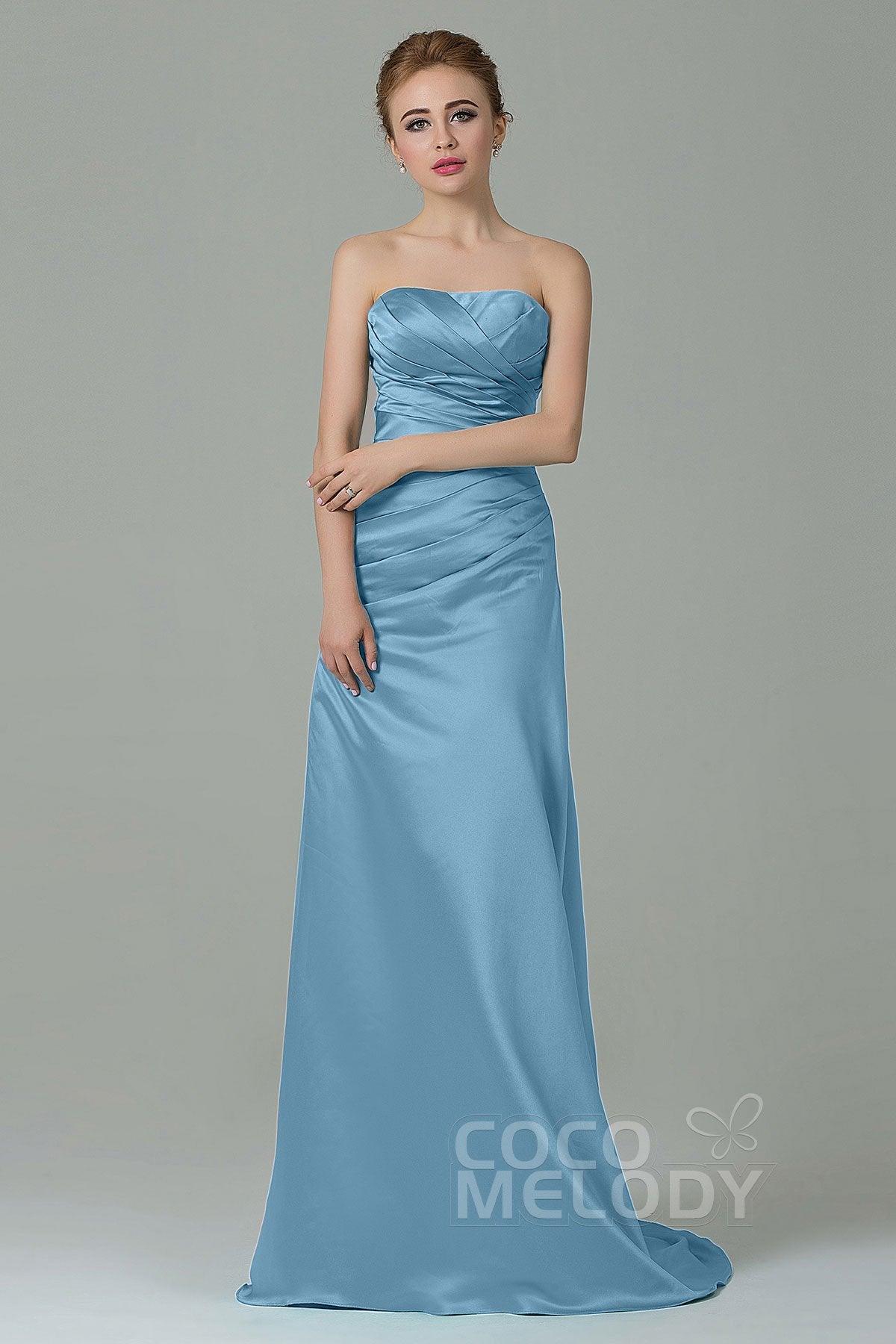 Sheath-Column Sweep Train Satin Bridesmaid Dress COZF15010 - COCOMELODY