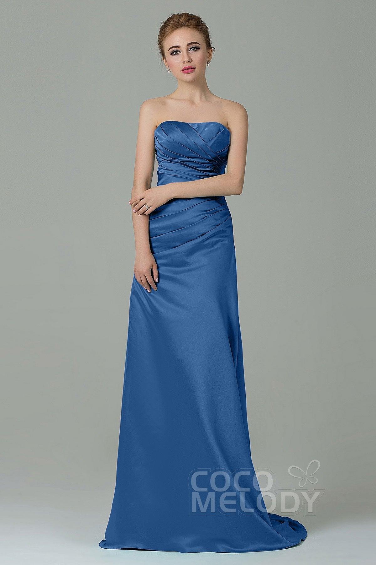 Sheath-Column Sweep Train Satin Bridesmaid Dress COZF15010 - COCOMELODY