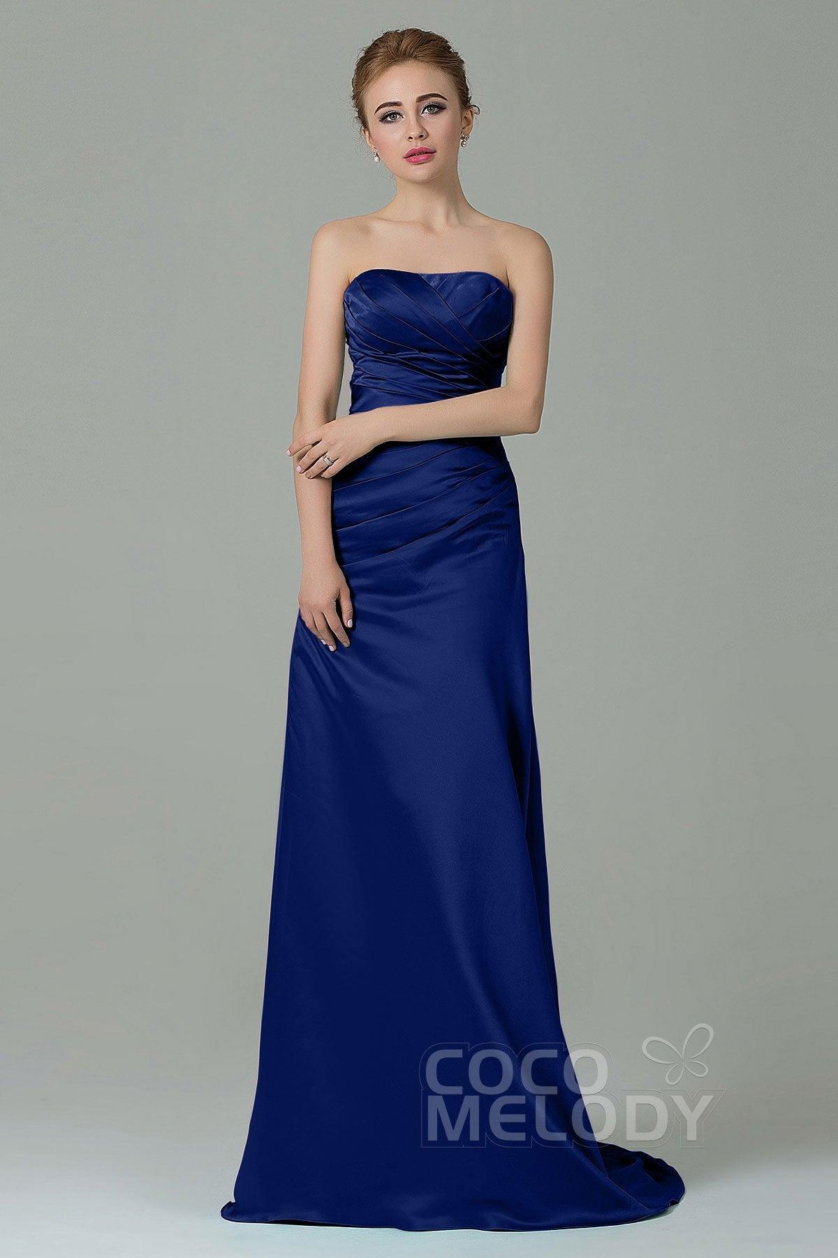 Sheath-Column Sweep Train Satin Bridesmaid Dress COZF15010 - COCOMELODY