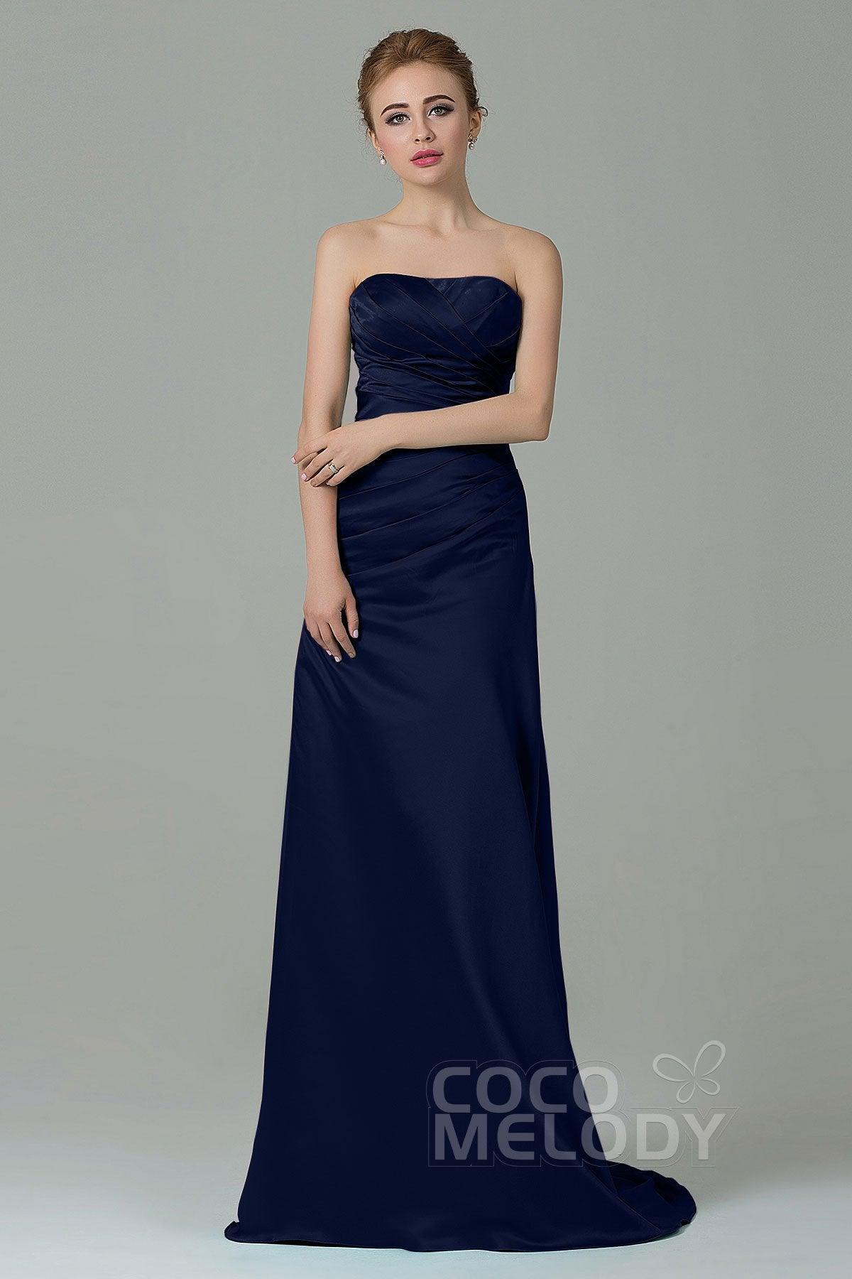 Sheath-Column Sweep Train Satin Bridesmaid Dress COZF15010 - COCOMELODY