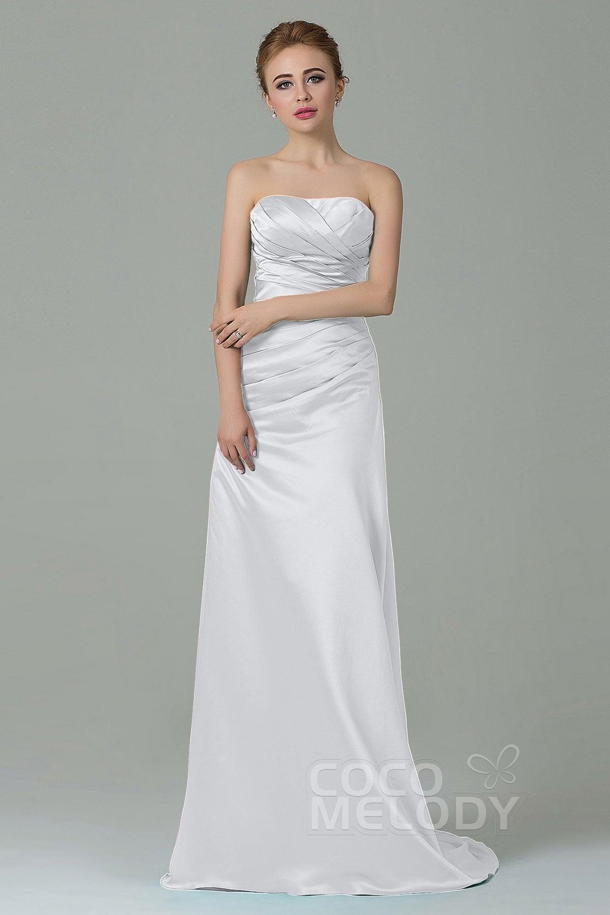 Sheath-Column Sweep Train Satin Bridesmaid Dress COZF15010 - COCOMELODY