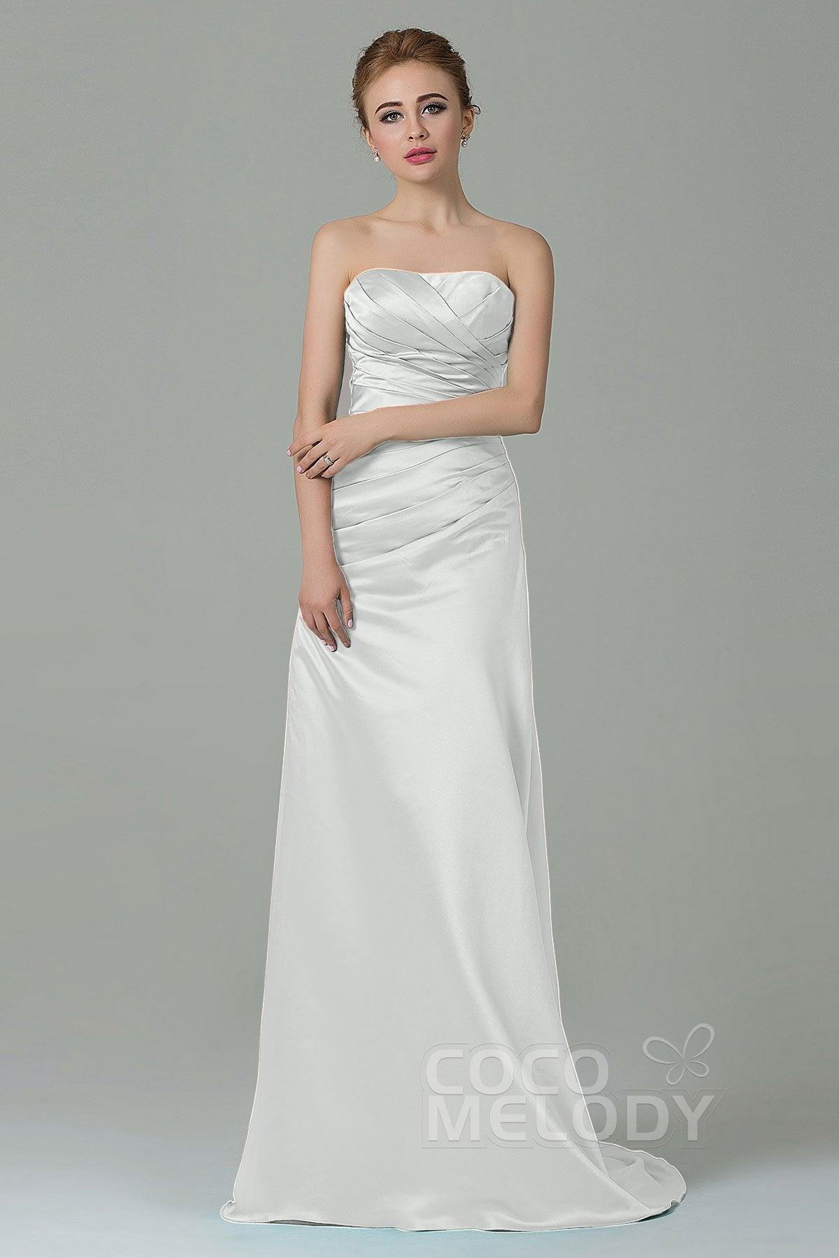 Sheath-Column Sweep Train Satin Bridesmaid Dress COZF15010 - COCOMELODY