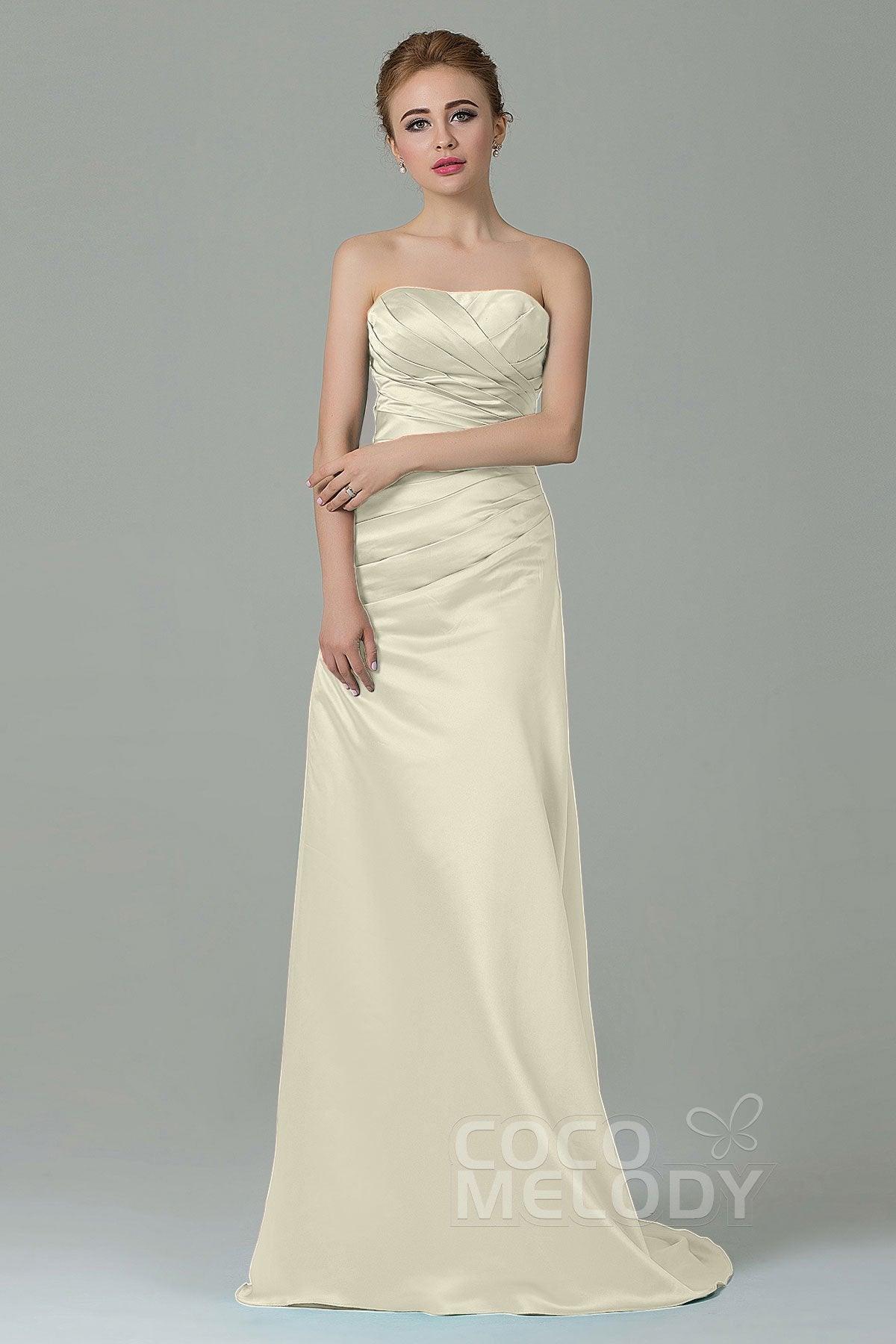 Sheath-Column Sweep Train Satin Bridesmaid Dress COZF15010 - COCOMELODY