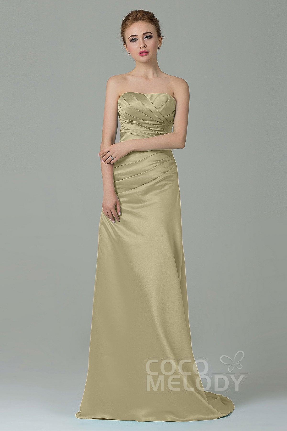 Sheath-Column Sweep Train Satin Bridesmaid Dress COZF15010 - COCOMELODY