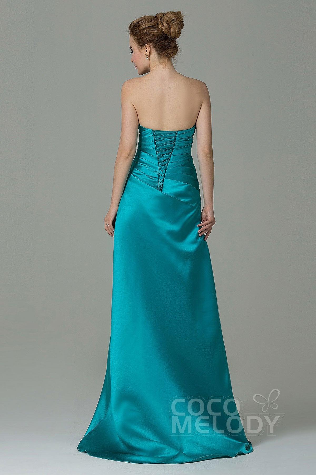Sheath-Column Sweep Train Satin Bridesmaid Dress COZF15010 - COCOMELODY