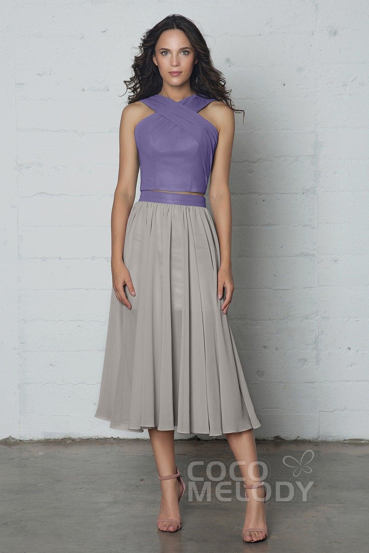 Crop top Tea Length Chiffon Dress COZF17005 - COCOMELODY