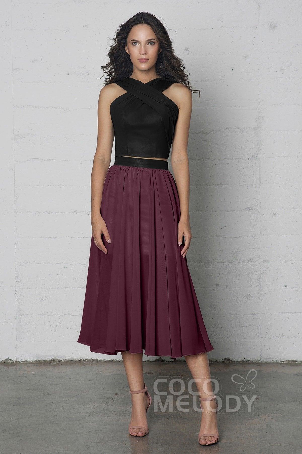 Crop top Tea Length Chiffon Dress COZF17005 - COCOMELODY