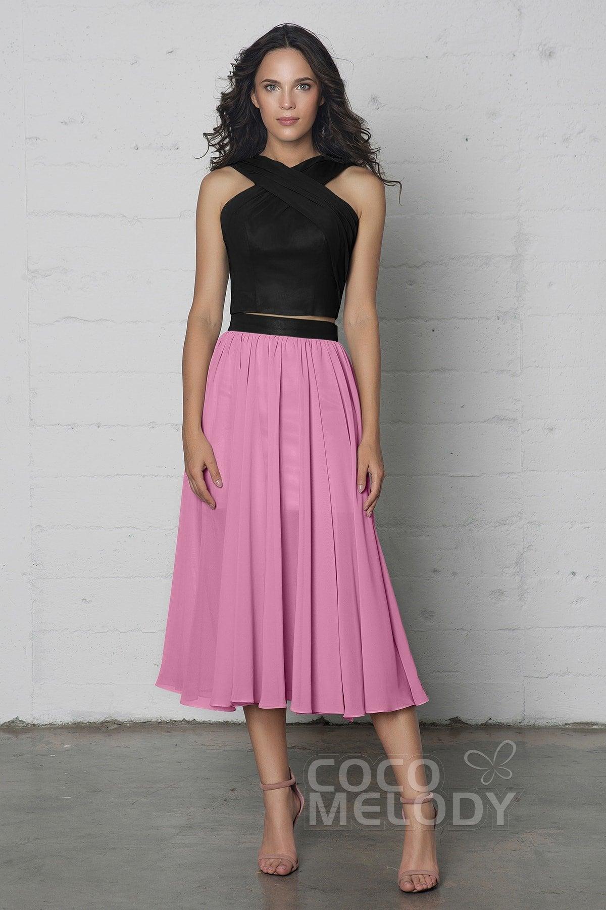 Crop top Tea Length Chiffon Dress COZF17005 - COCOMELODY