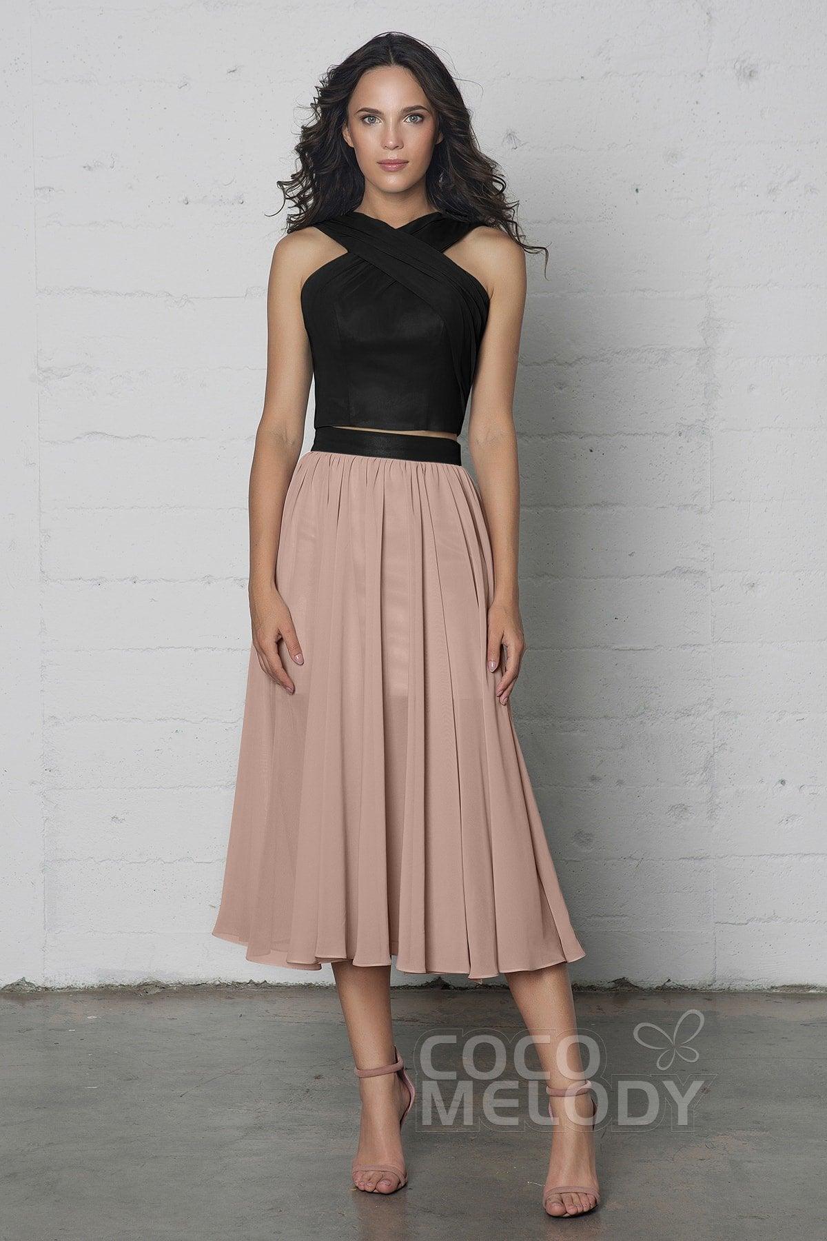 Crop top Tea Length Chiffon Dress COZF17005 - COCOMELODY